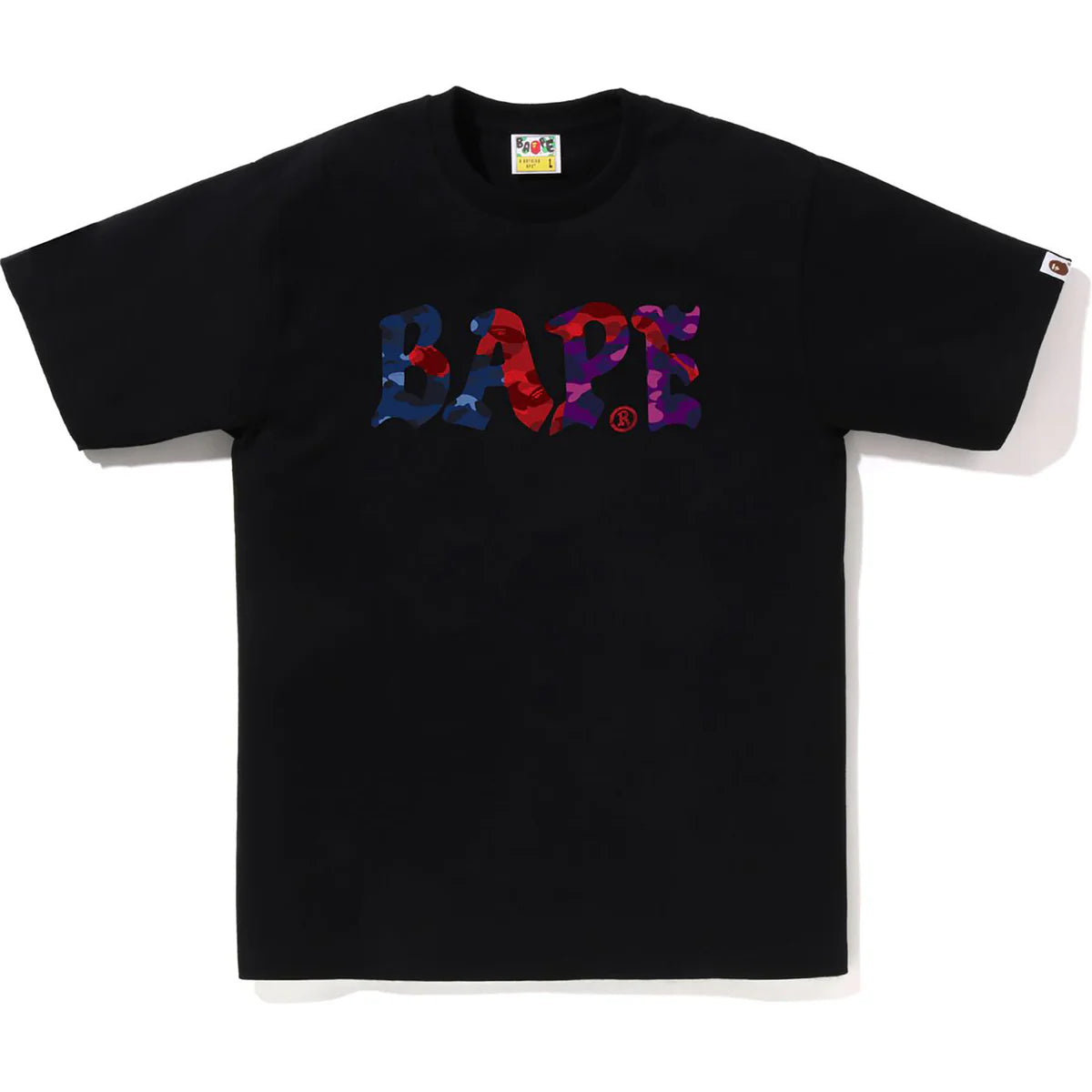 Color Camo Crazy Bape Logo Tee Black