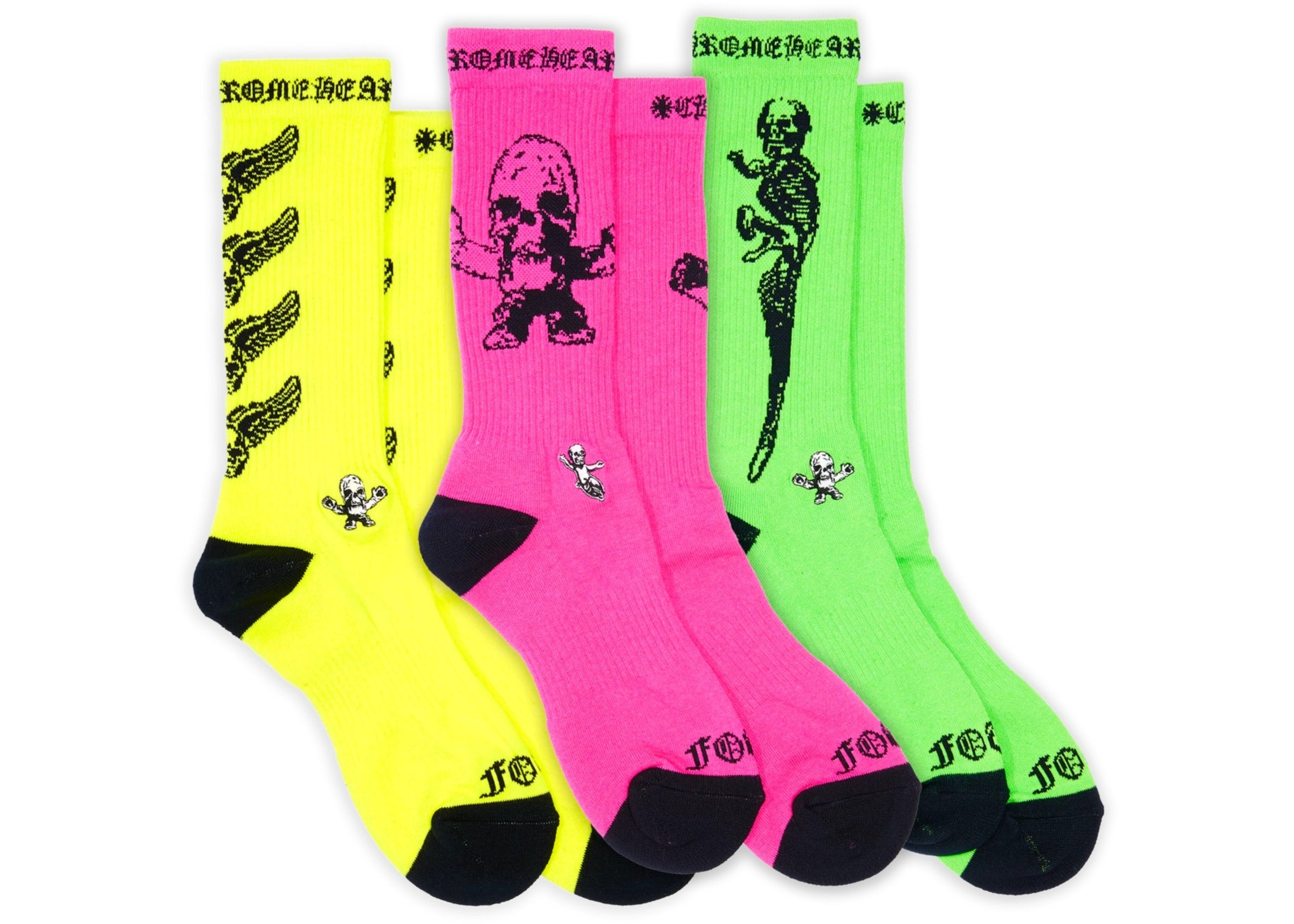3-Pack Foti Socks Neon Pink/Yellow/Green