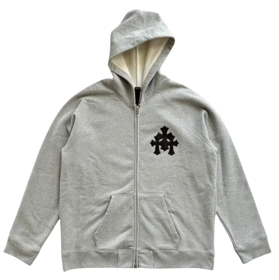 Chrome Hearts 3 Patch Paper Jam Grey Zip Up