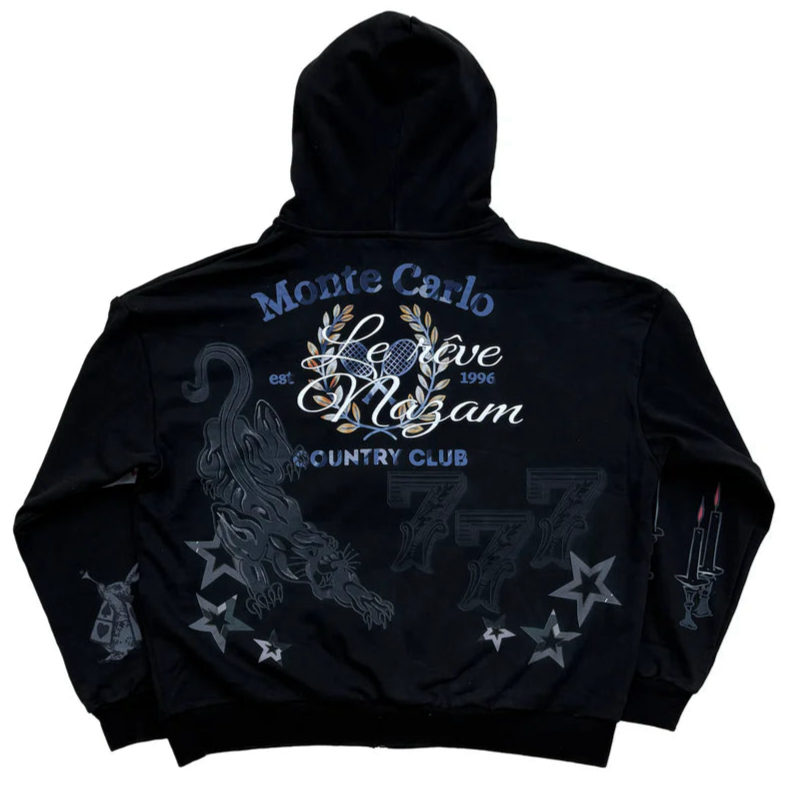 Black Zip Up Embroidered Artist Hoodie
