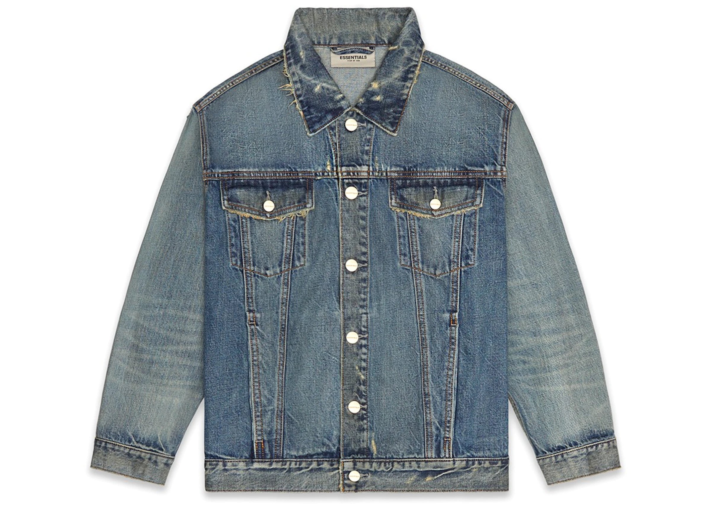 Essentials Denim Trucker Jacket Distressed Indigo