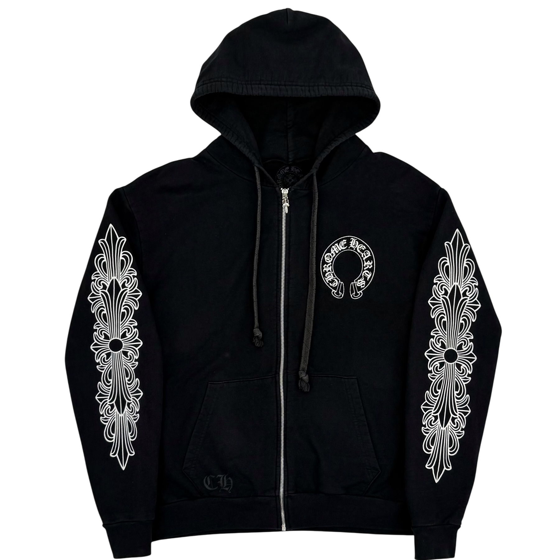 Chrome Hearts Horseshoe Floral Sleeve Black White Zip