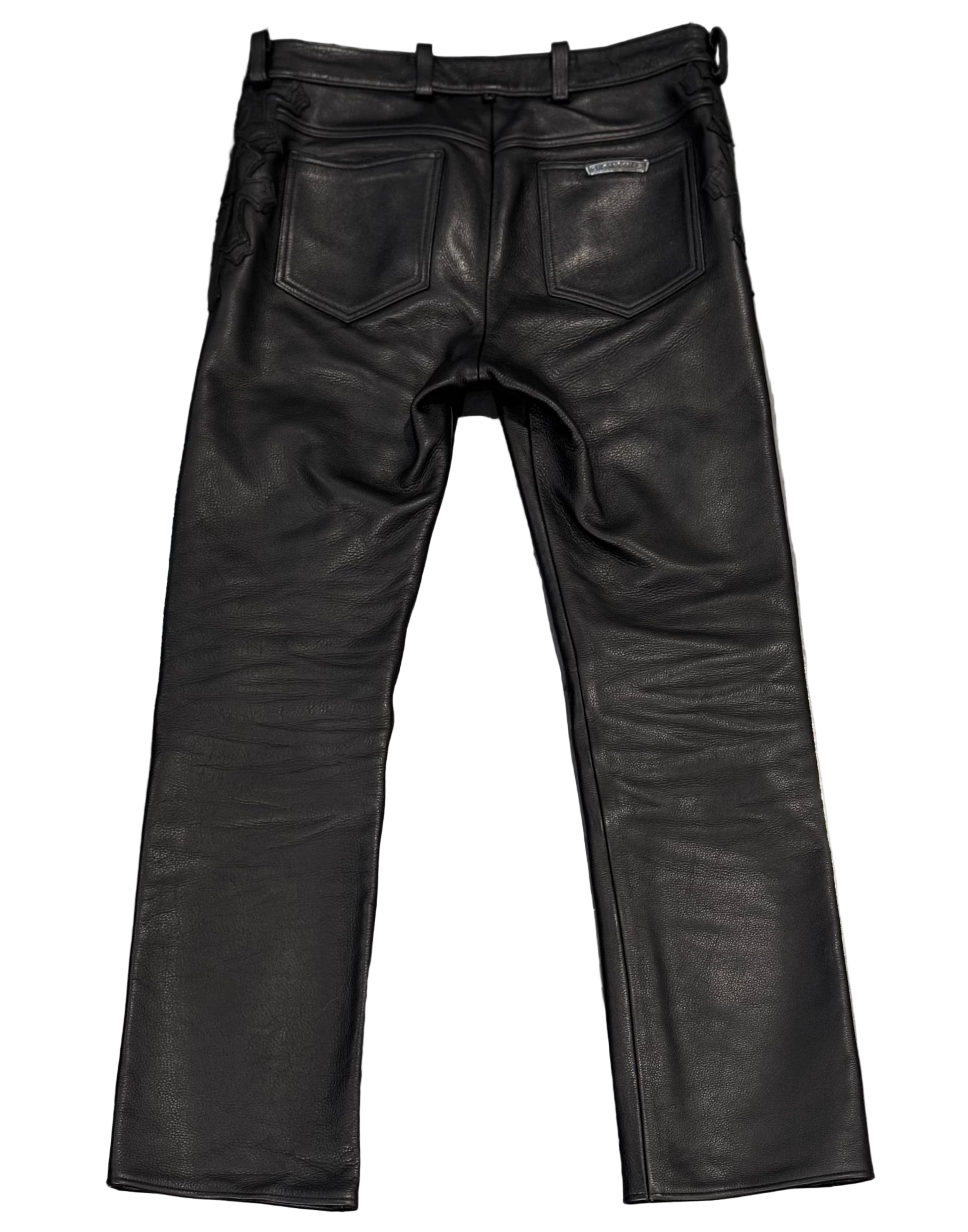 Leather Fleur Knee Pants Jeans With Black Patches