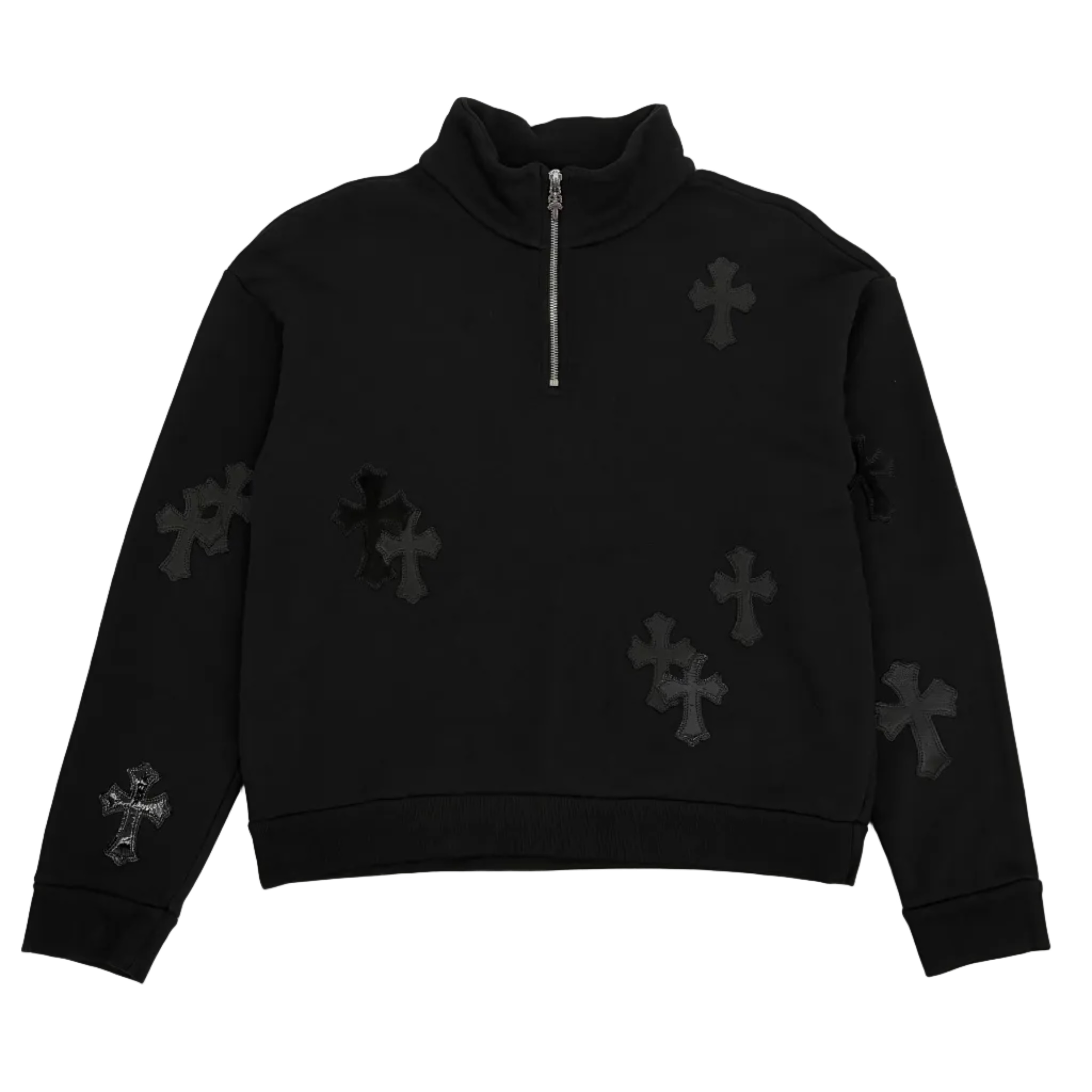 Pony Hair and Patent Leather 22 Patch Quarter Zip Sweater