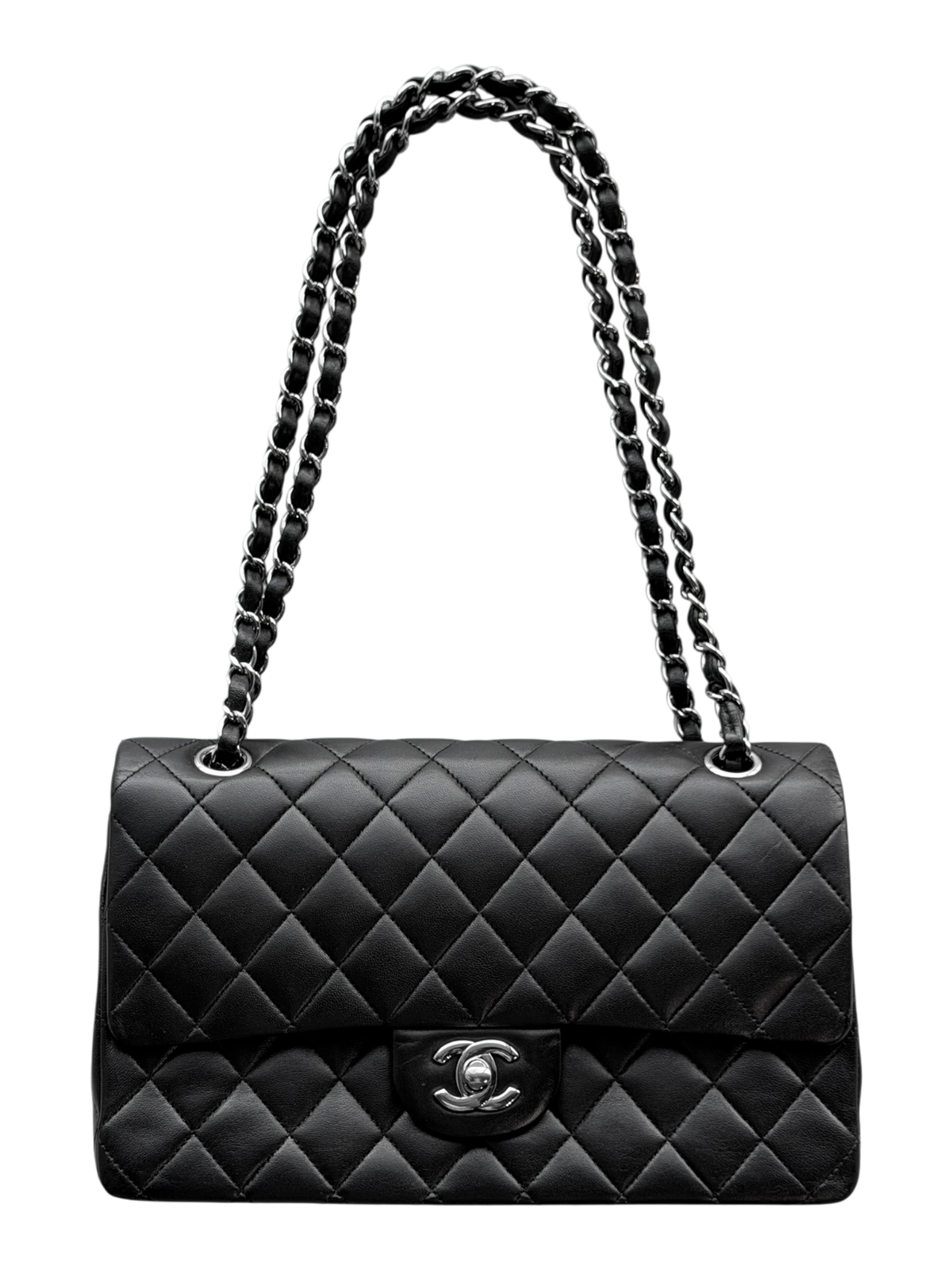 Black Lambskin Quilted Medium Flap Bag
