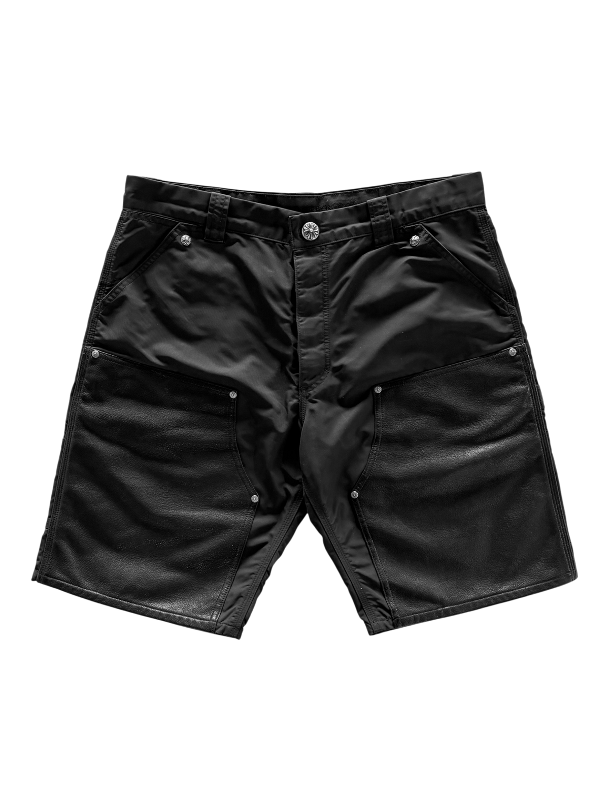 Black Nylon & Leather Carpenter Shorts