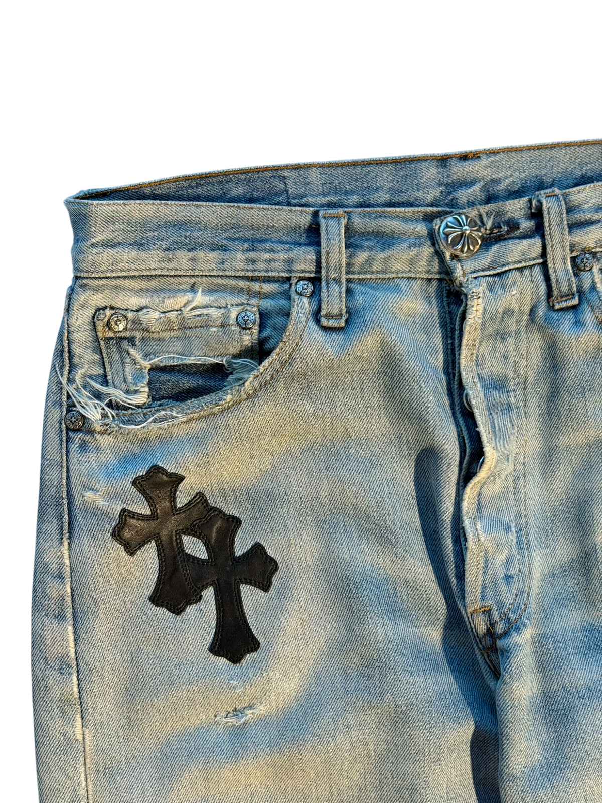 Distressed Levi's Black Cross Patch Jeans Blue