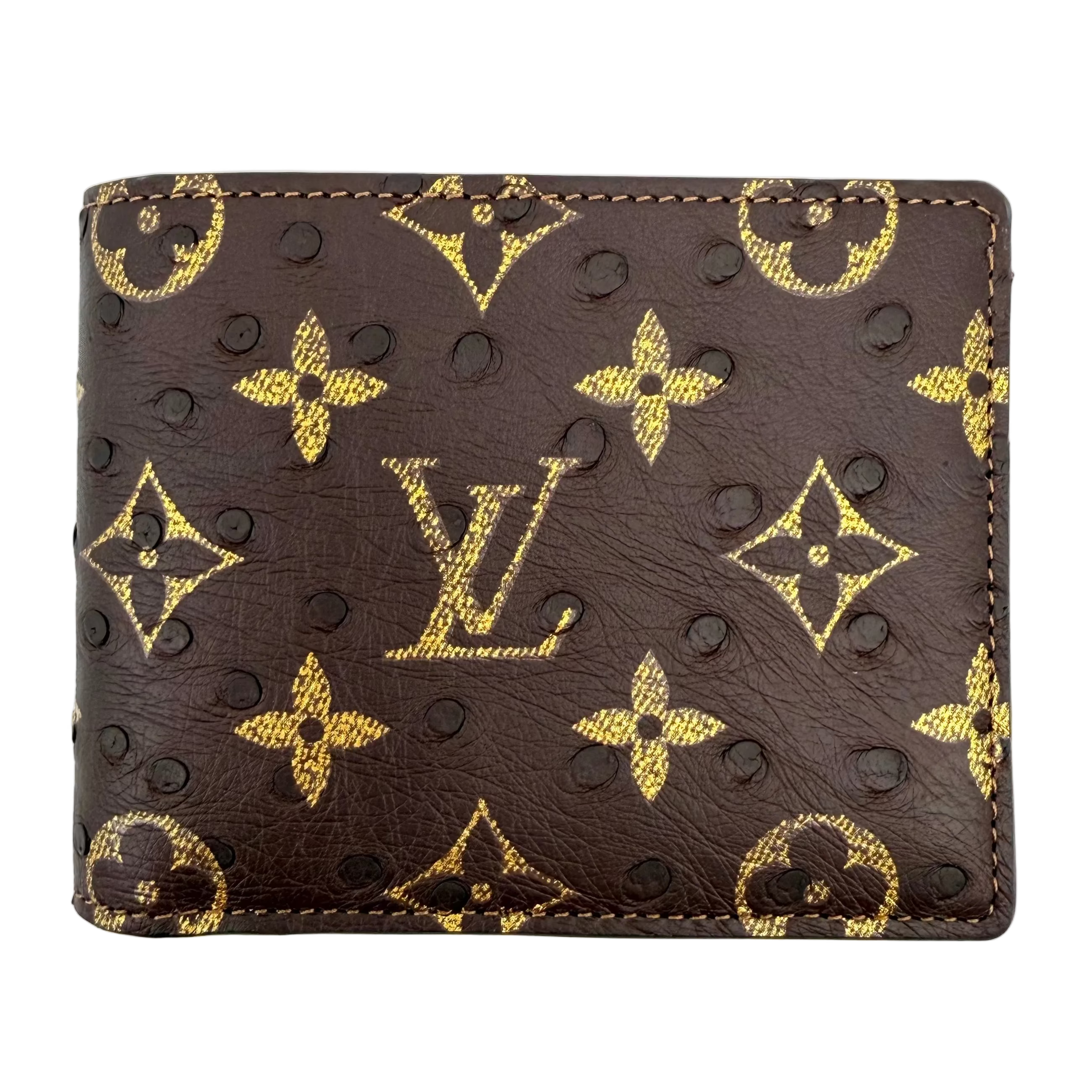 Brown Ostrich Leather Bifold Wallet