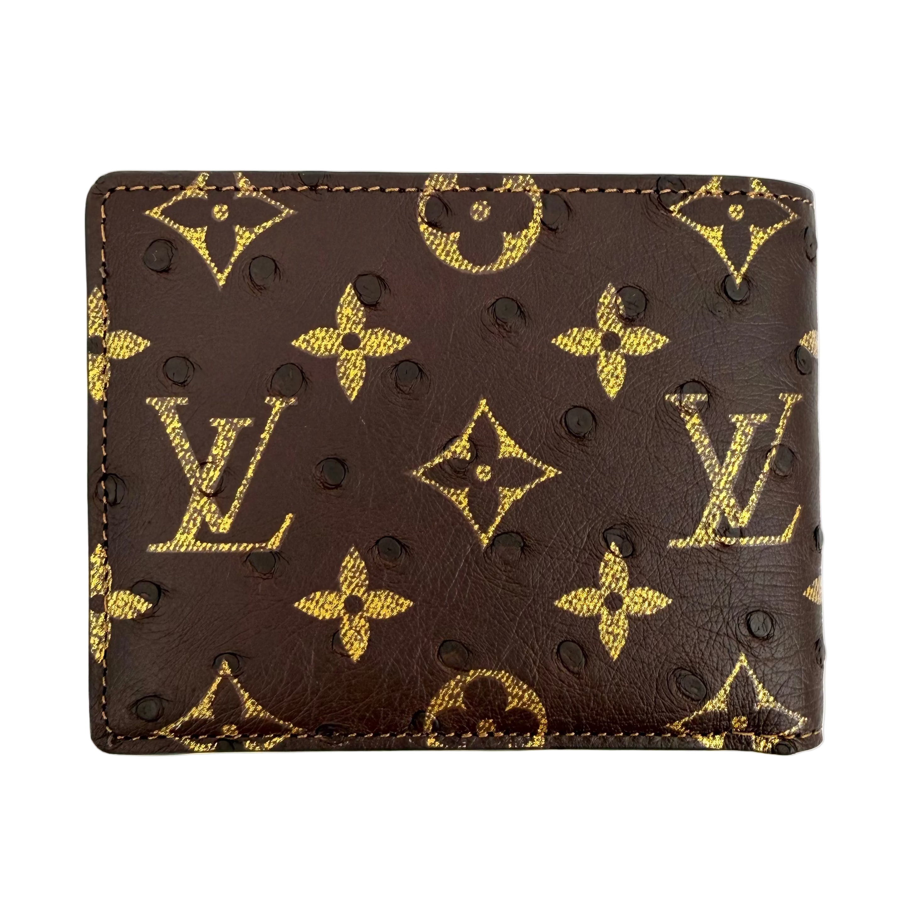 Brown Ostrich Leather Bifold Wallet