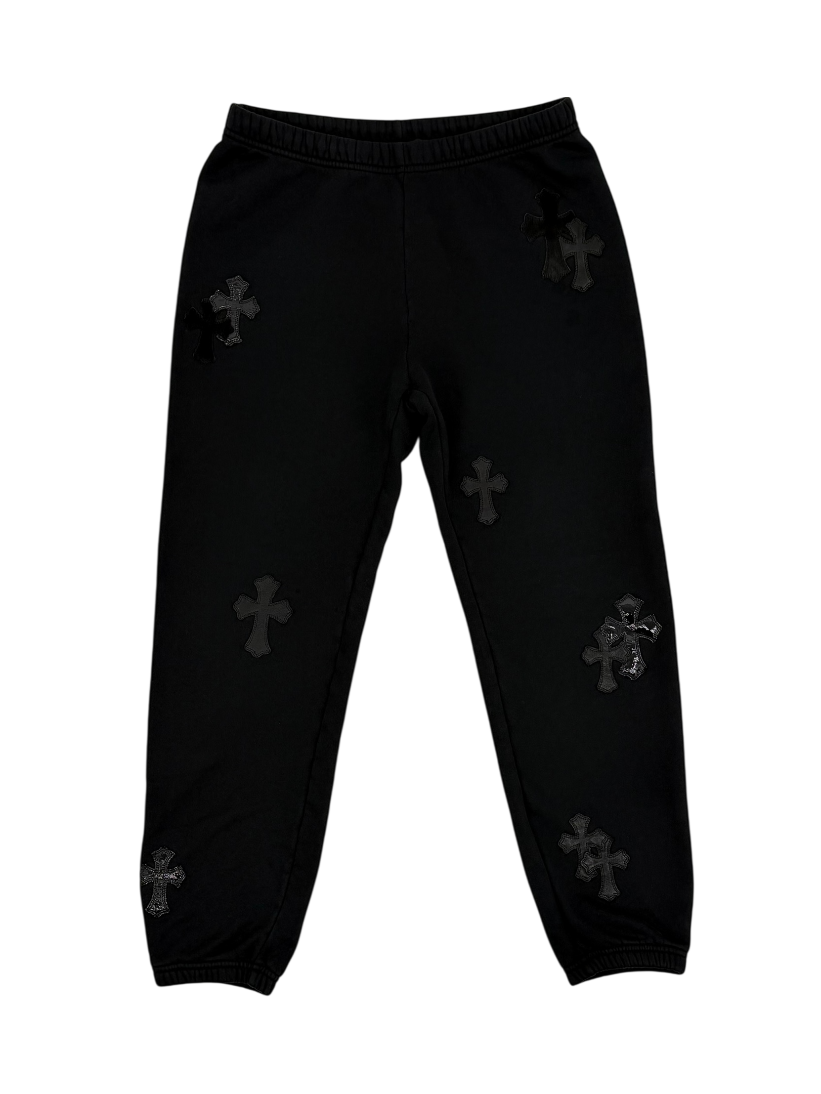 Patent Leather & Calf Hair Cross Patch Sweatpants Black