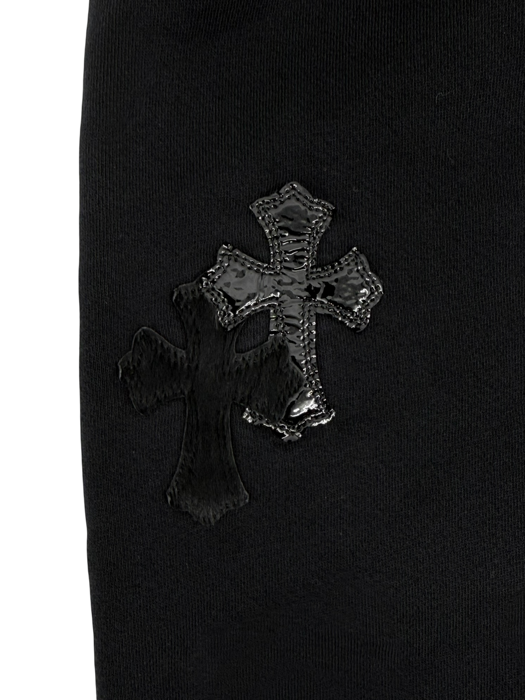 Patent Leather & Calf Hair Cross Patch Sweatpants Black