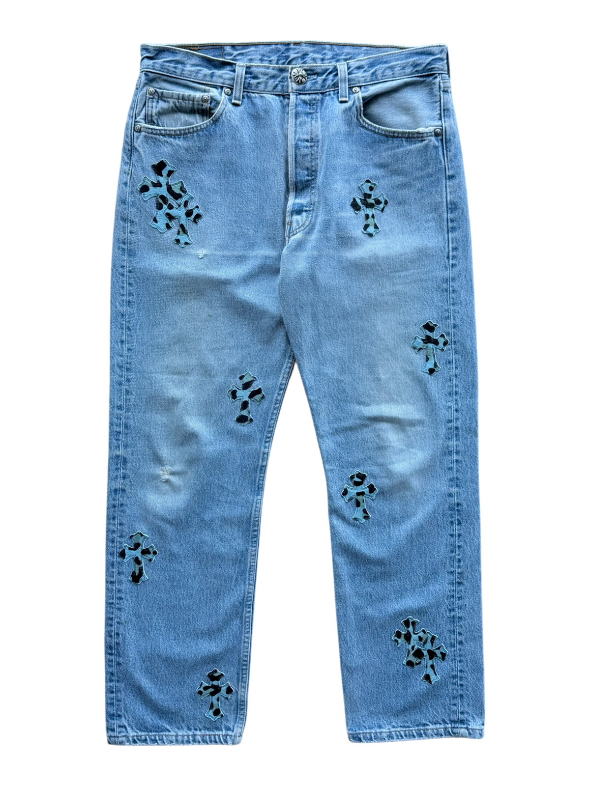 Blue Cheetah Cross Patch Levi Jeans