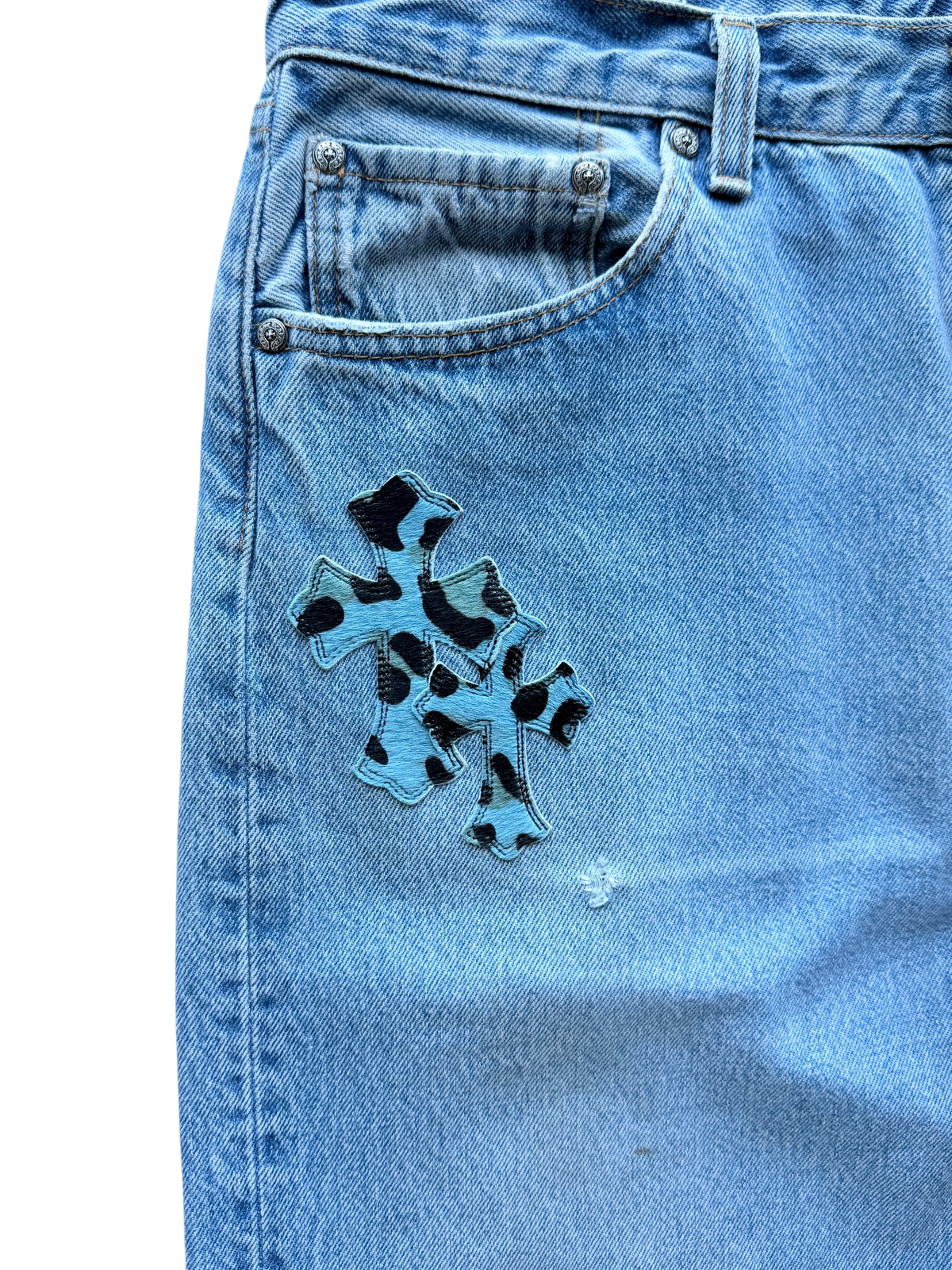 Blue Cheetah Cross Patch Levi Jeans