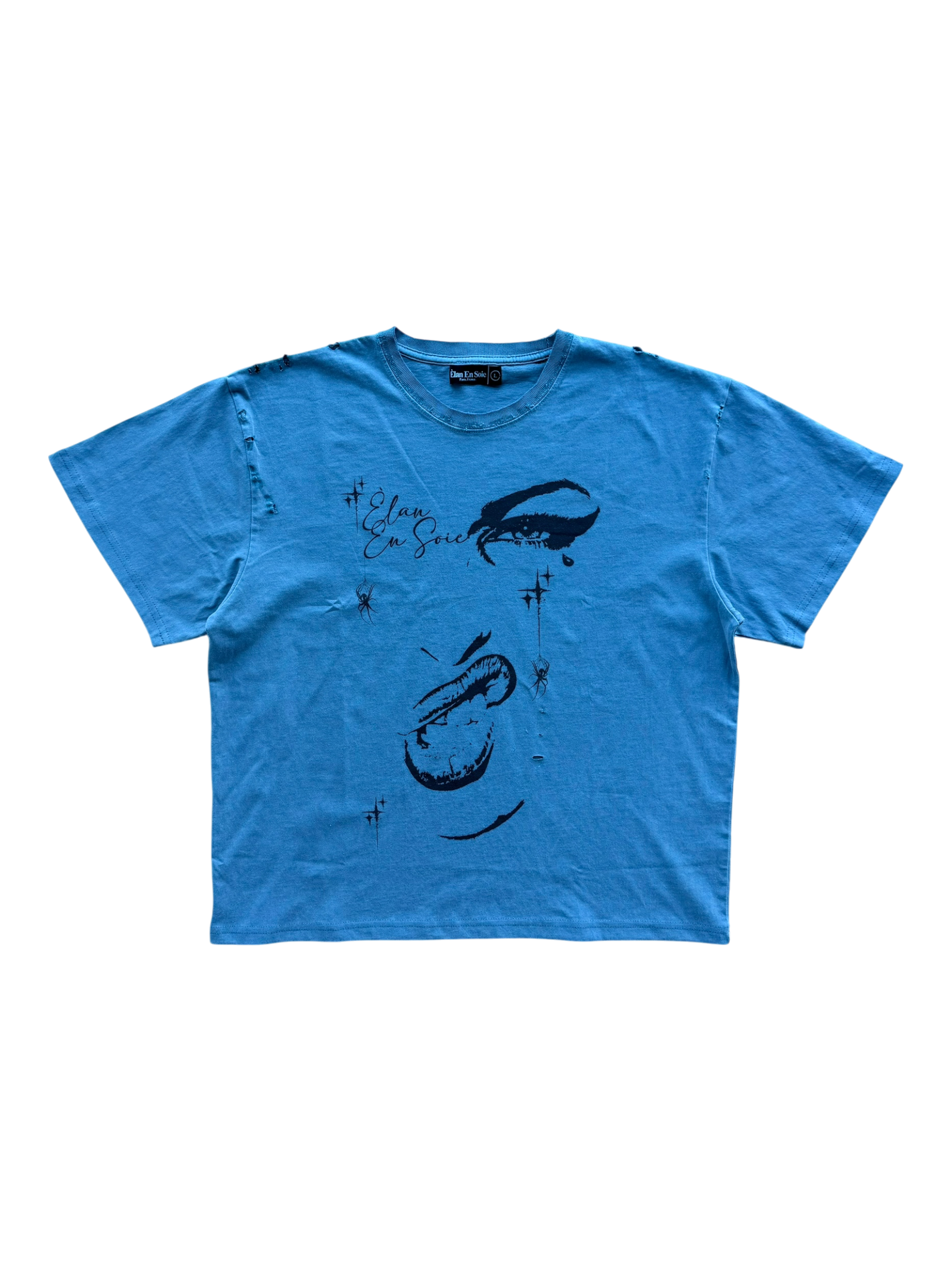 Face Tat Distressed Tee Blue