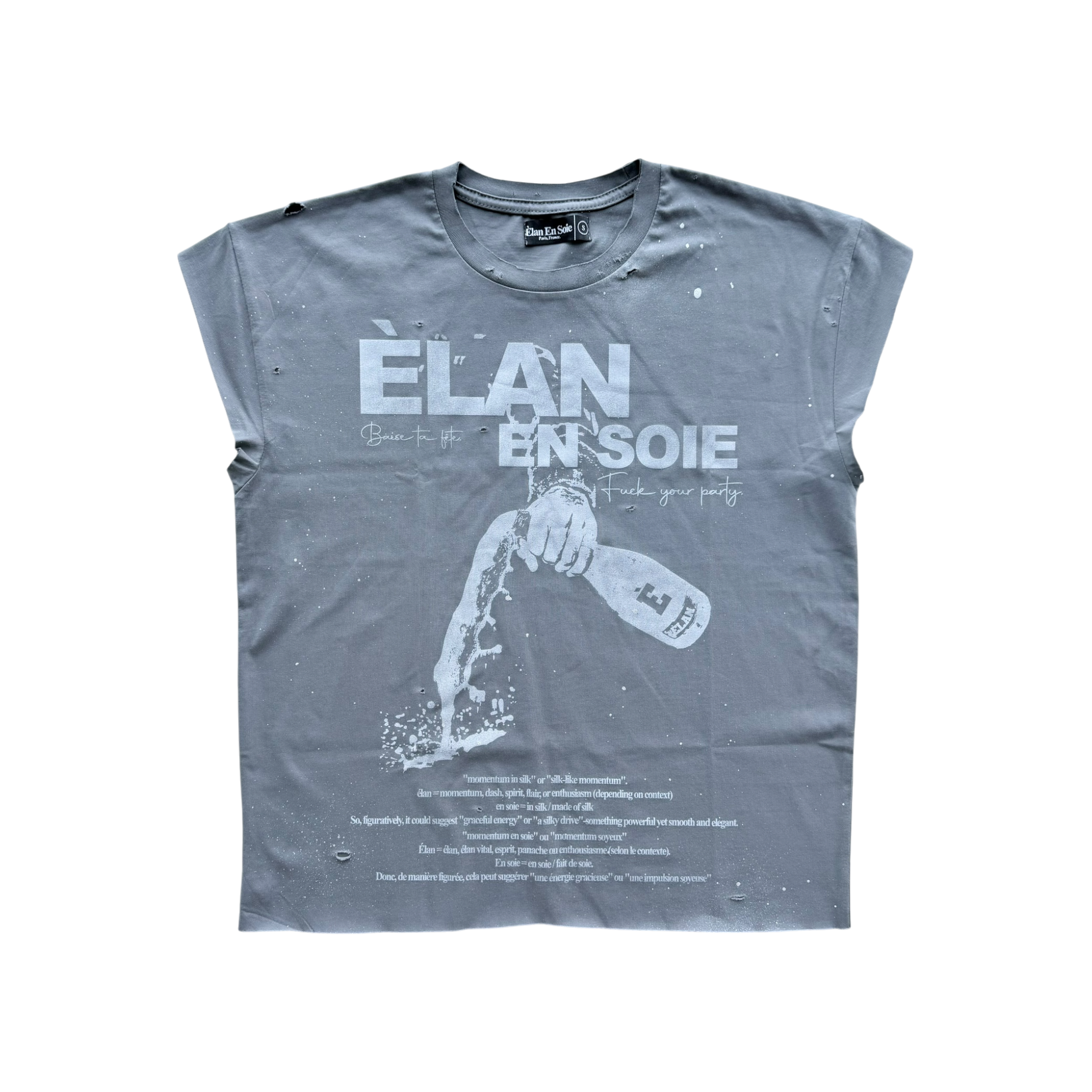 Champagne Distressed Sleeveless Tee Grey