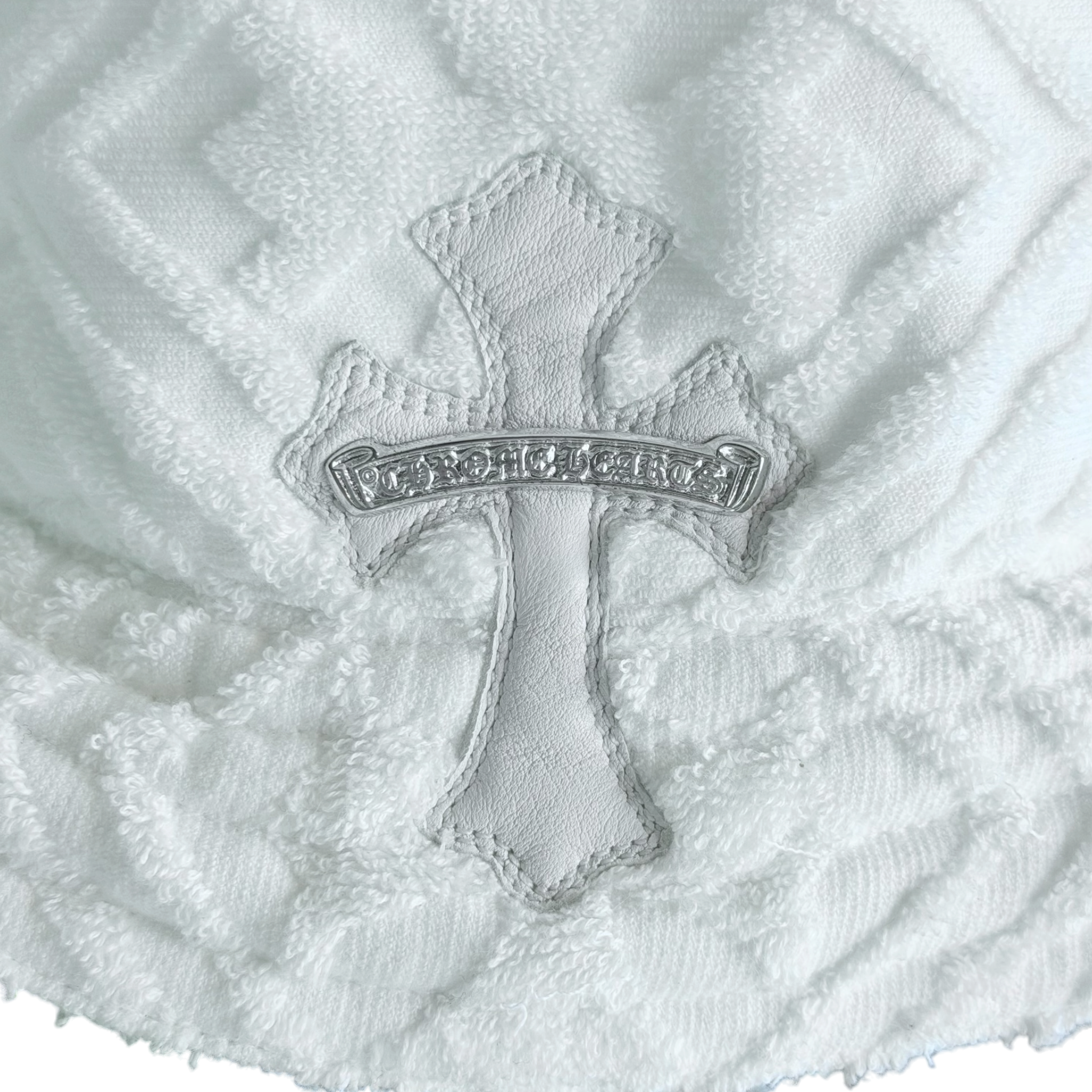 White Terry Cloth Cross Patch Bucket Hat