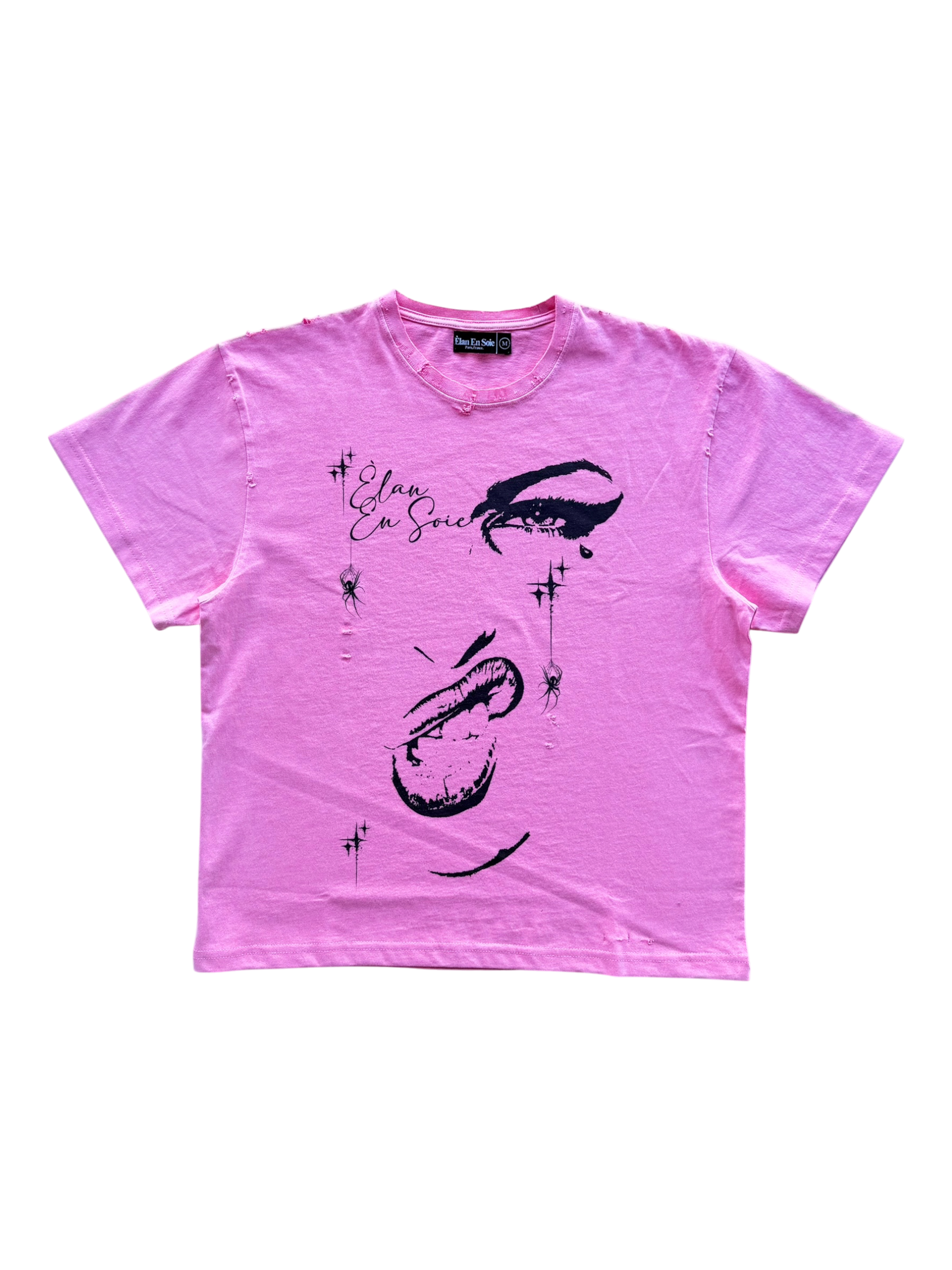 Face Tat Distressed Tee Pink