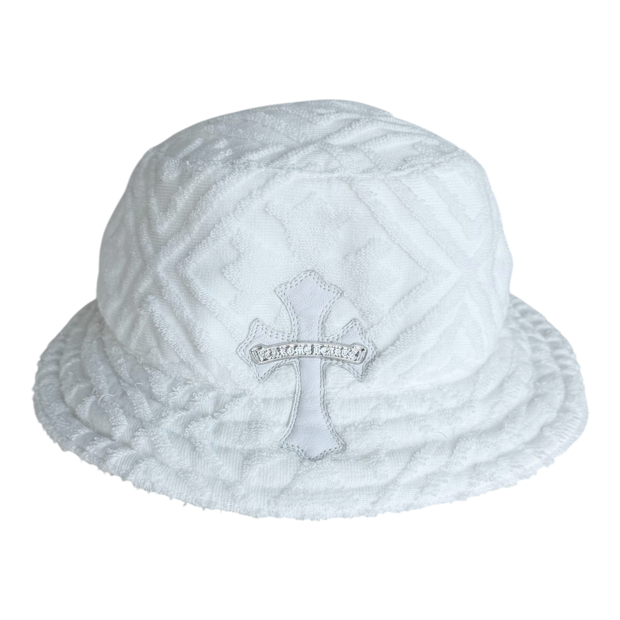 White Terry Cloth Cross Patch Bucket Hat