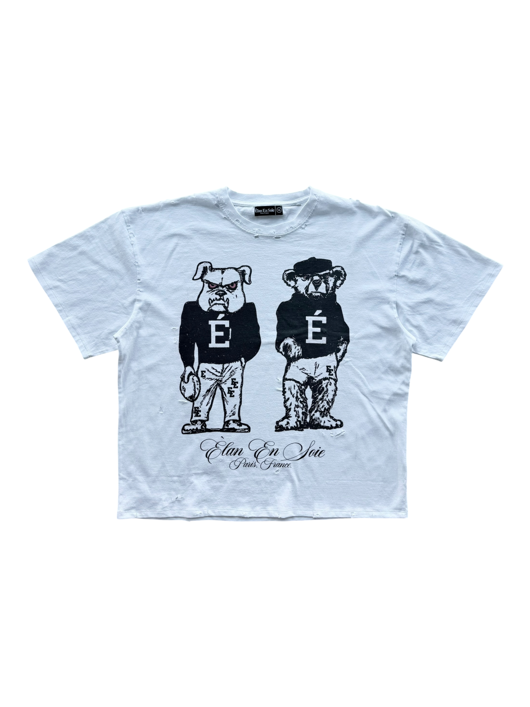 Varsity Bulldog Distressed Tee White