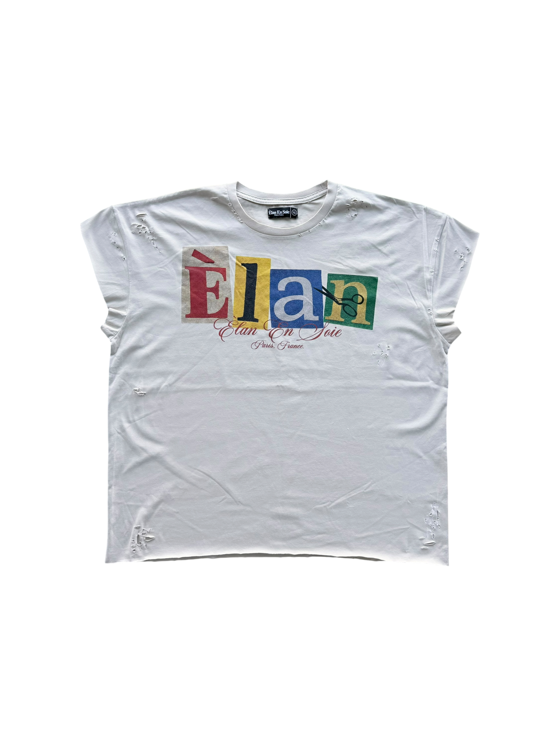 Cut Out Distressed Sleeveless Tee Cream