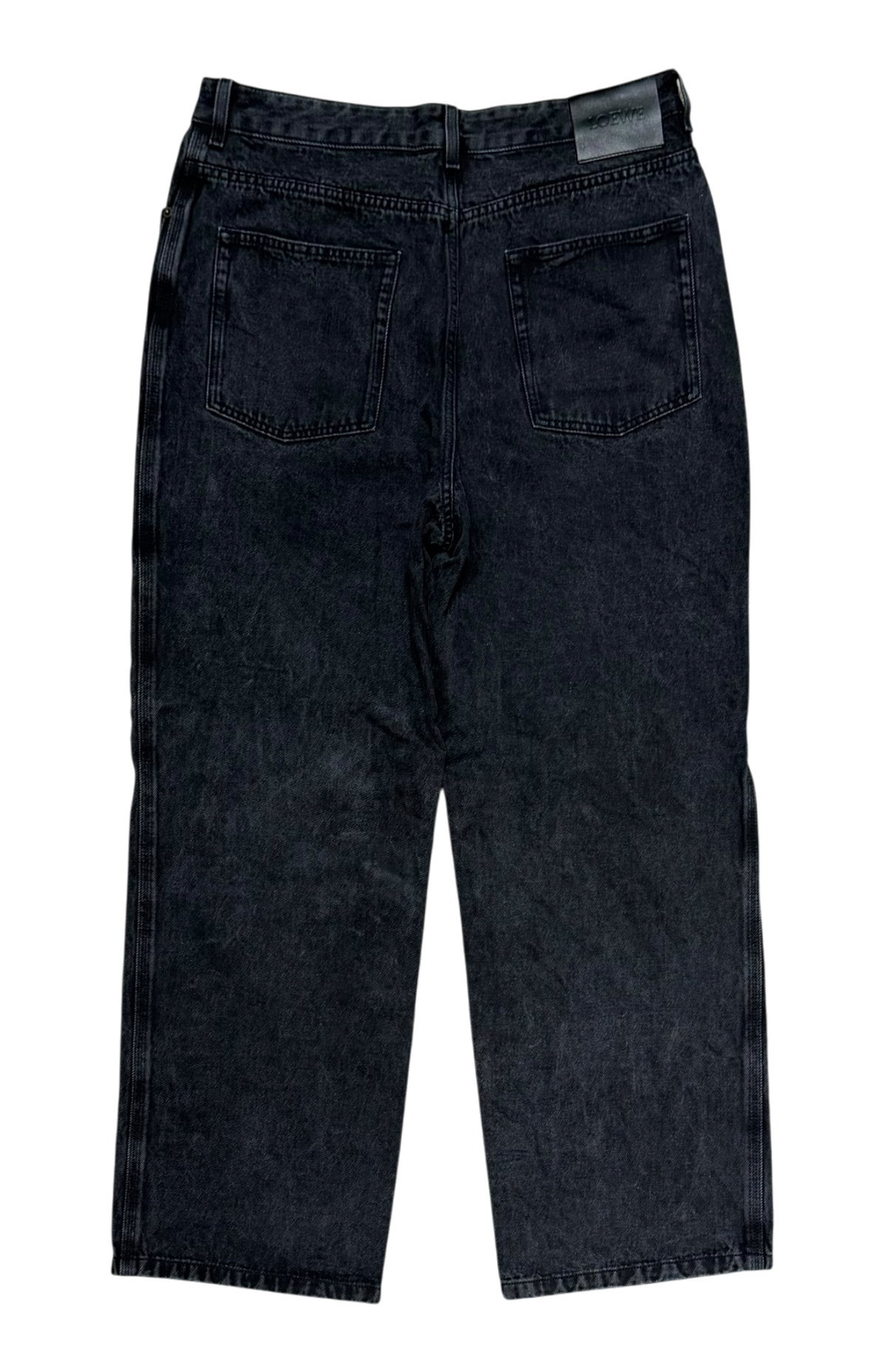 White Anagram Embroidered Baggy Black Jeans