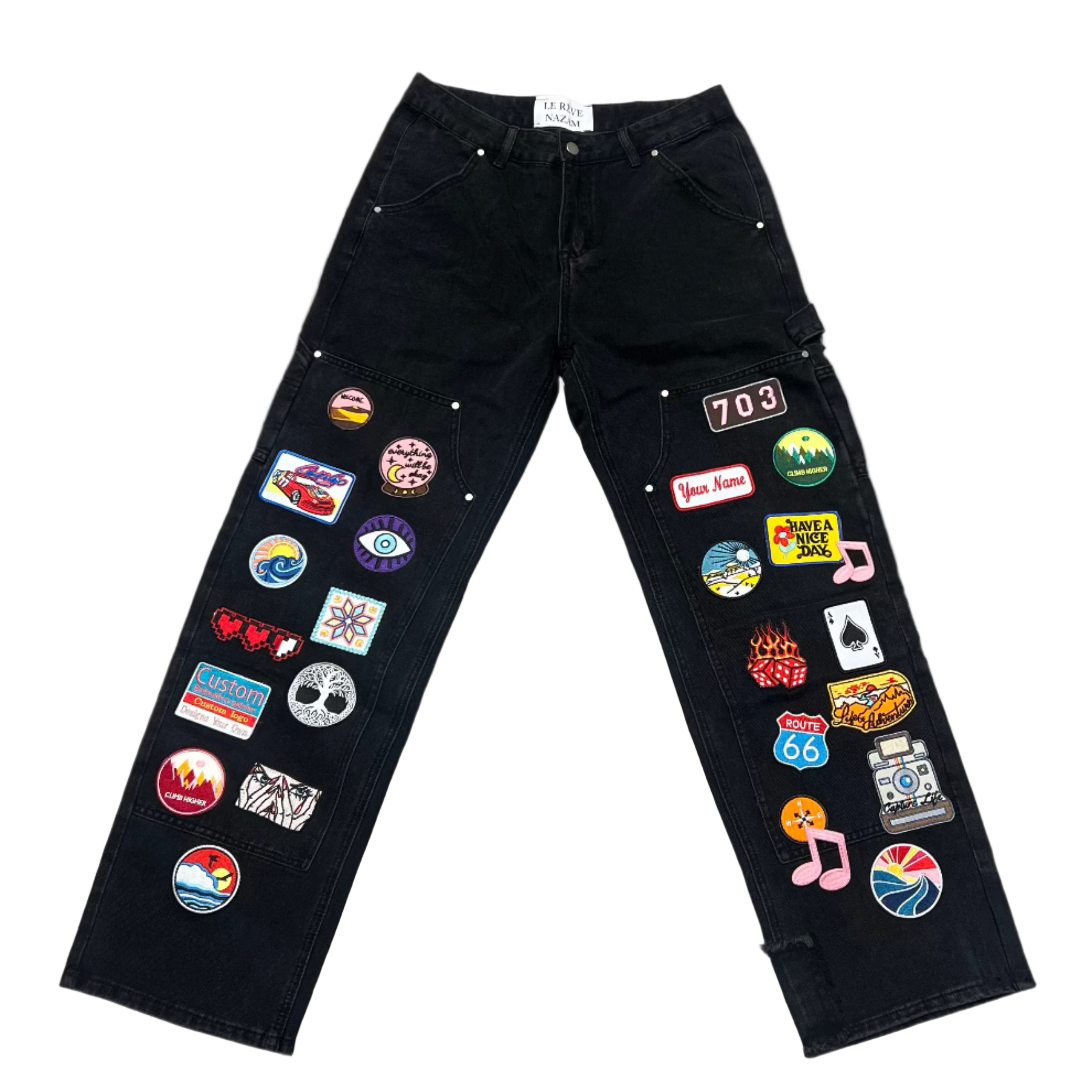 Black Carpenter Pants with Patches
