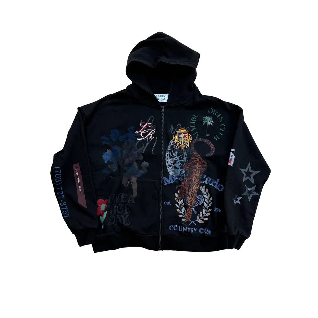 Black Zip Up Embroidered Artist Hoodie