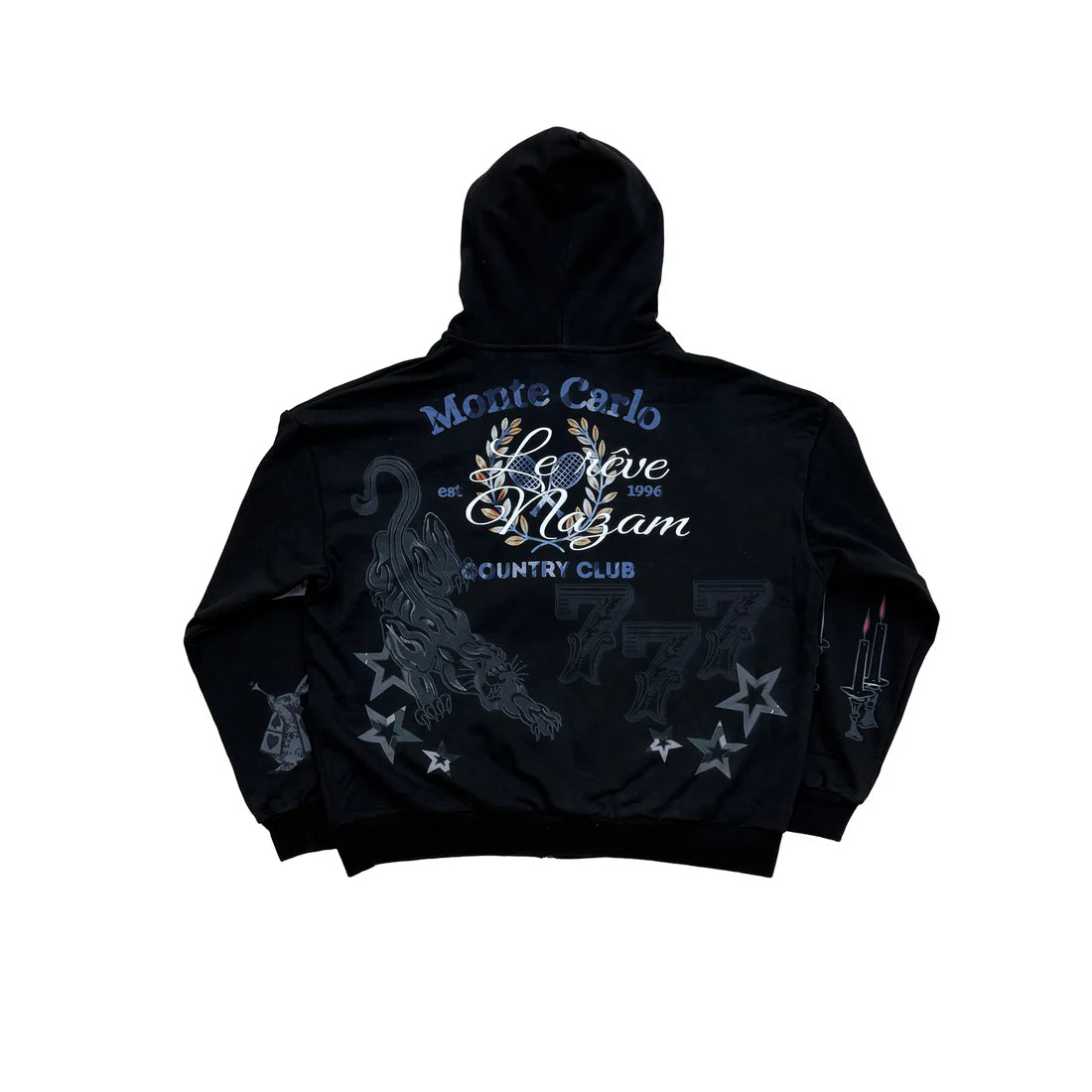 Black Zip Up Embroidered Artist Hoodie