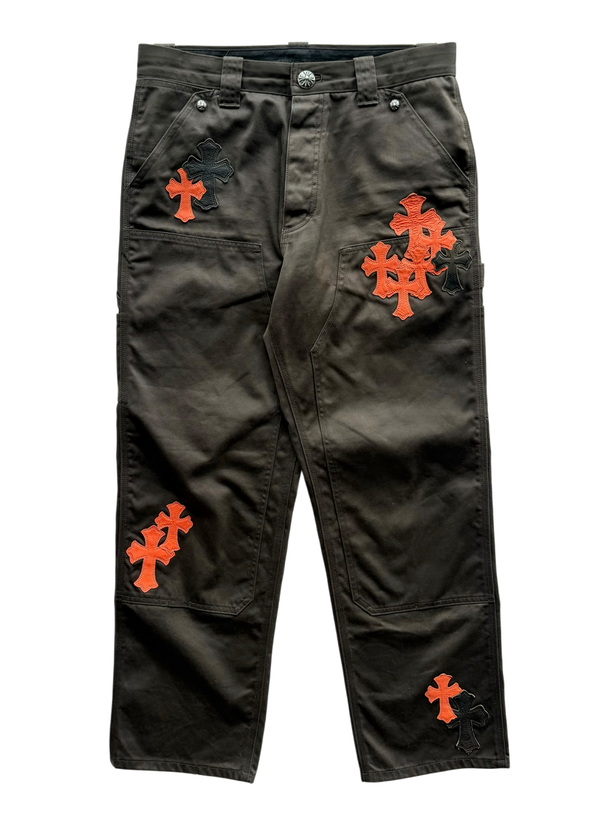Brown & Orange Cross Patch Carpenter Jeans