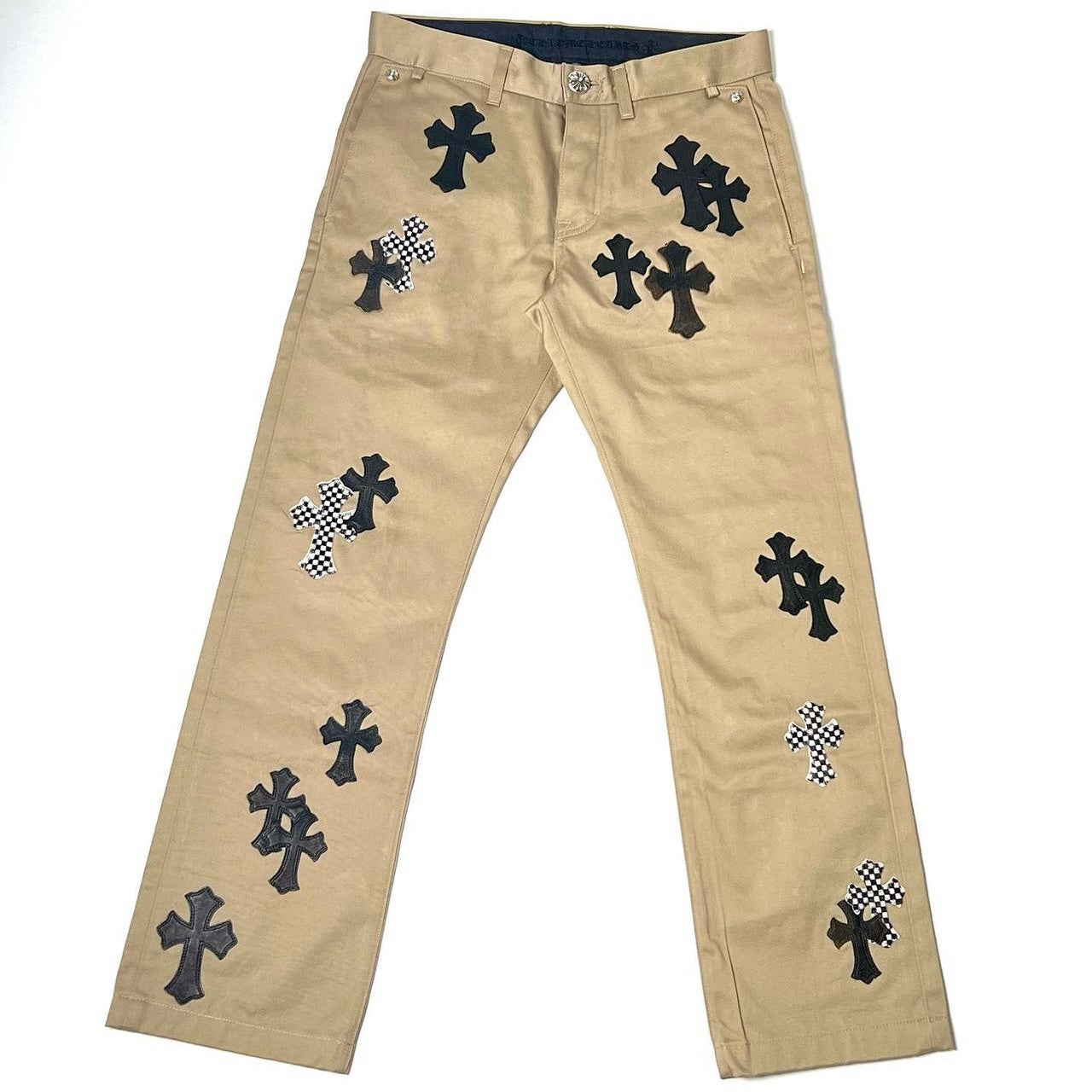 Chrome Hearts Black & Checkered Chino Cross Patch Pants Tan