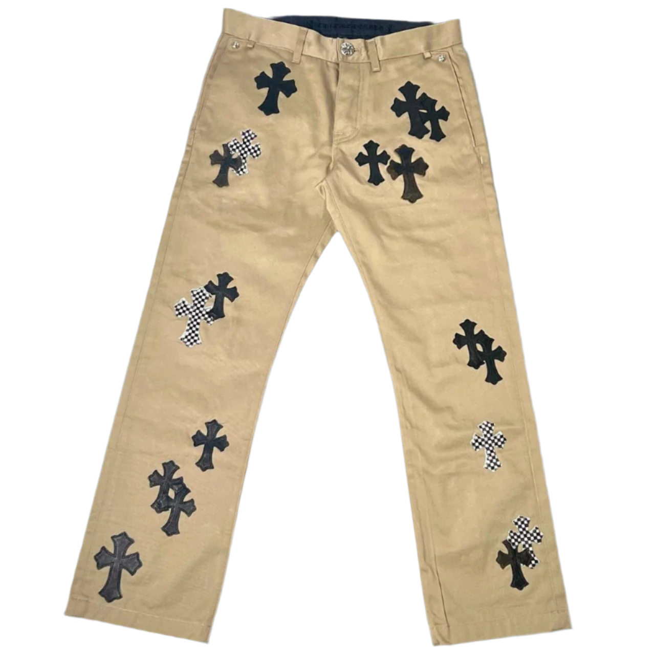 Chrome Hearts Black & Checkered Chino Cross Patch Pants Tan