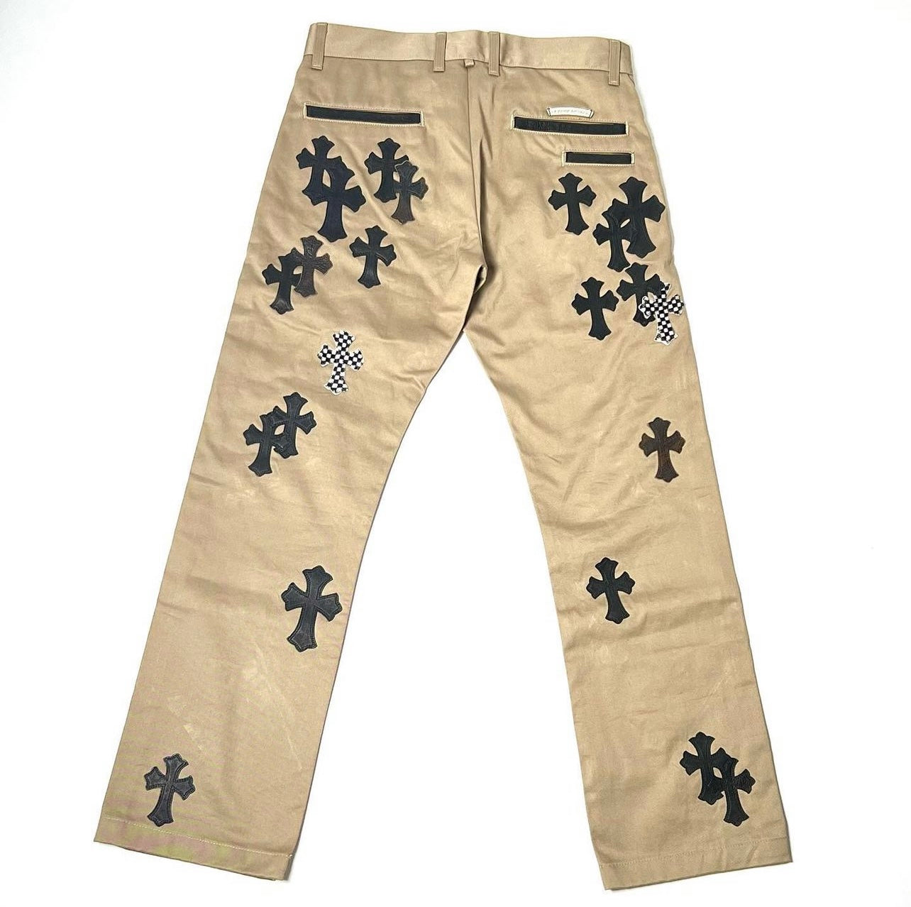 Chrome Hearts Black & Checkered Chino Cross Patch Pants Tan