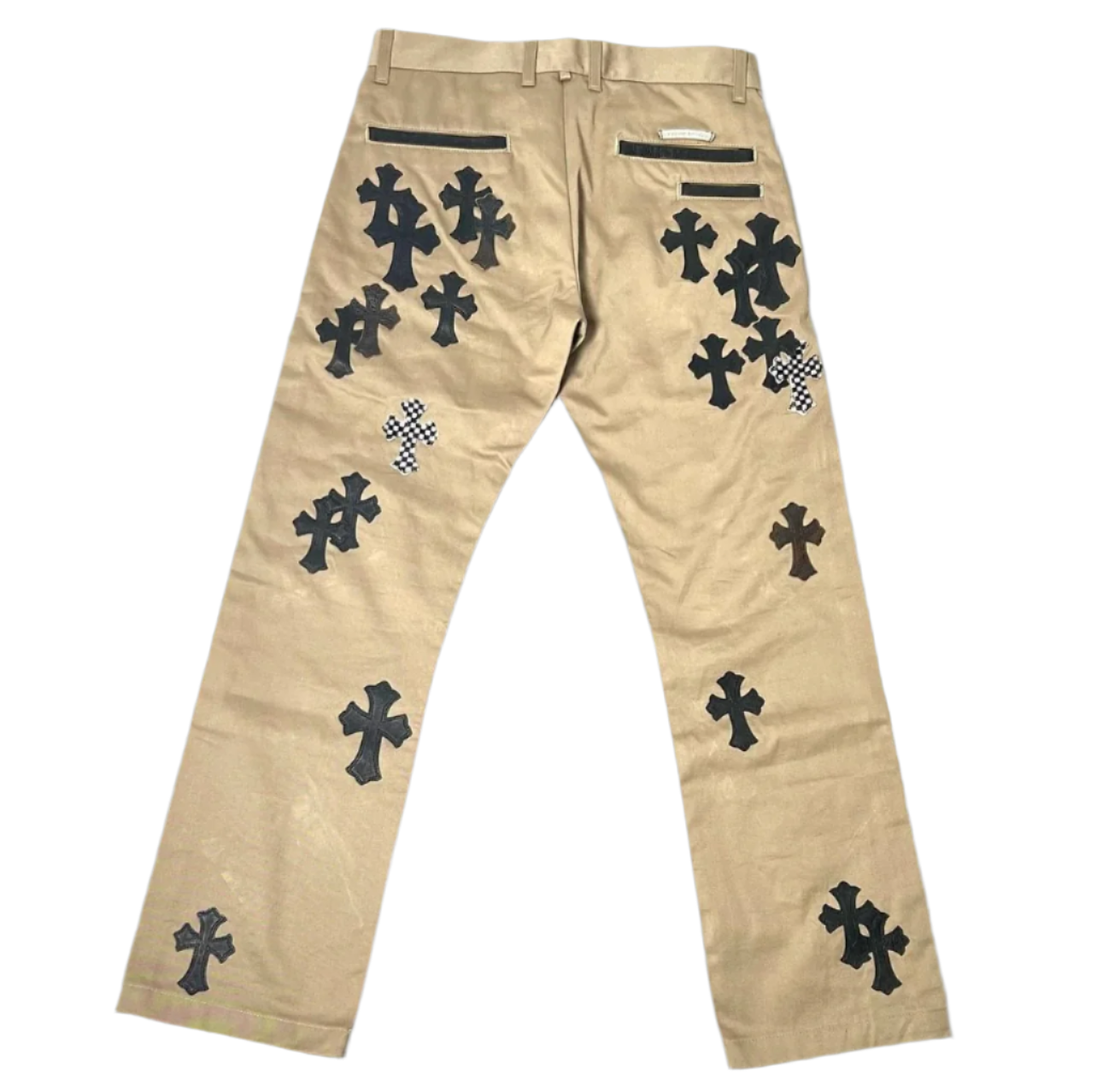 Chrome Hearts Black & Checkered Chino Cross Patch Pants Tan