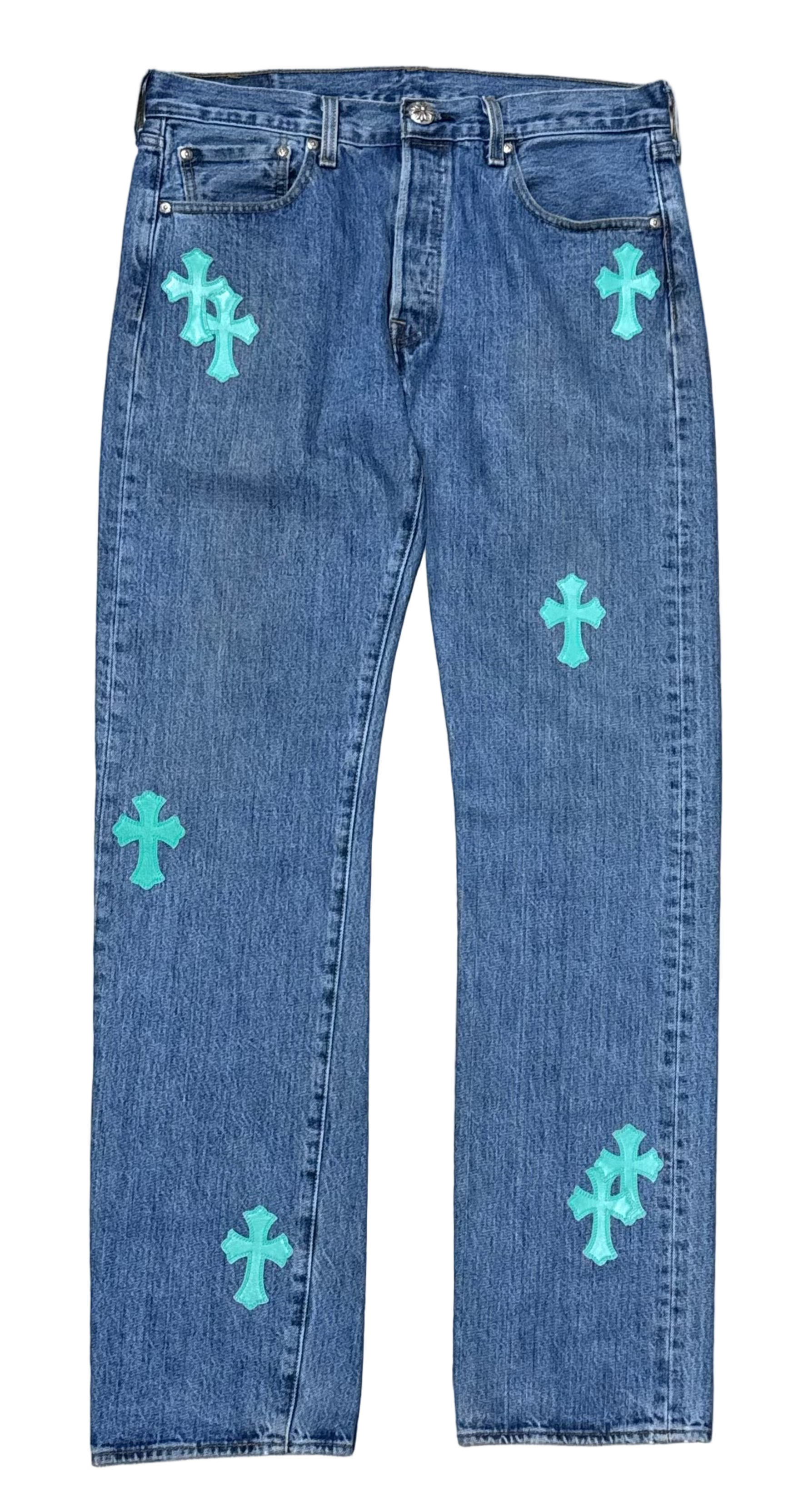 Levis Blue & Green Cross Patch Jeans