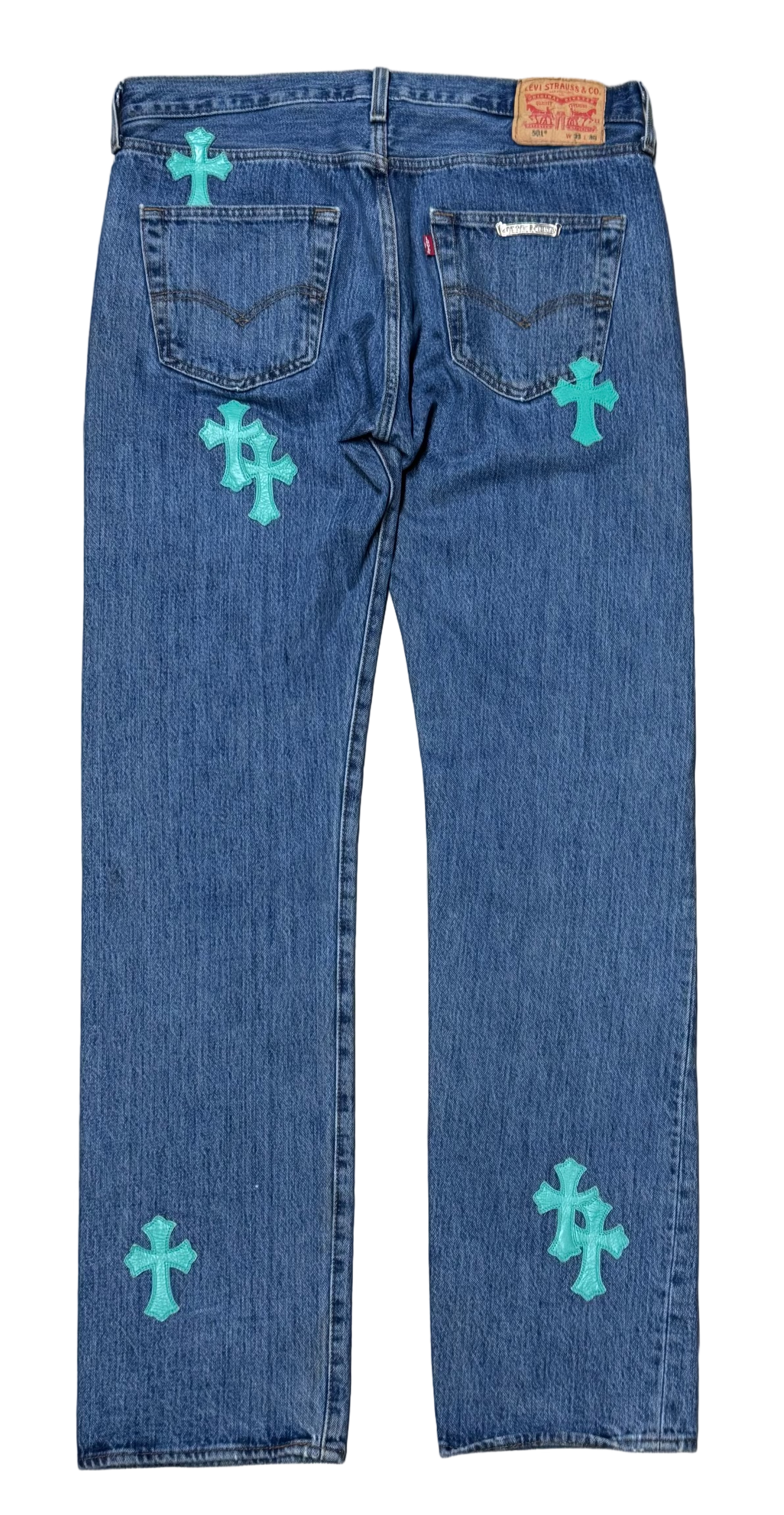 Levis Blue & Green Cross Patch Jeans