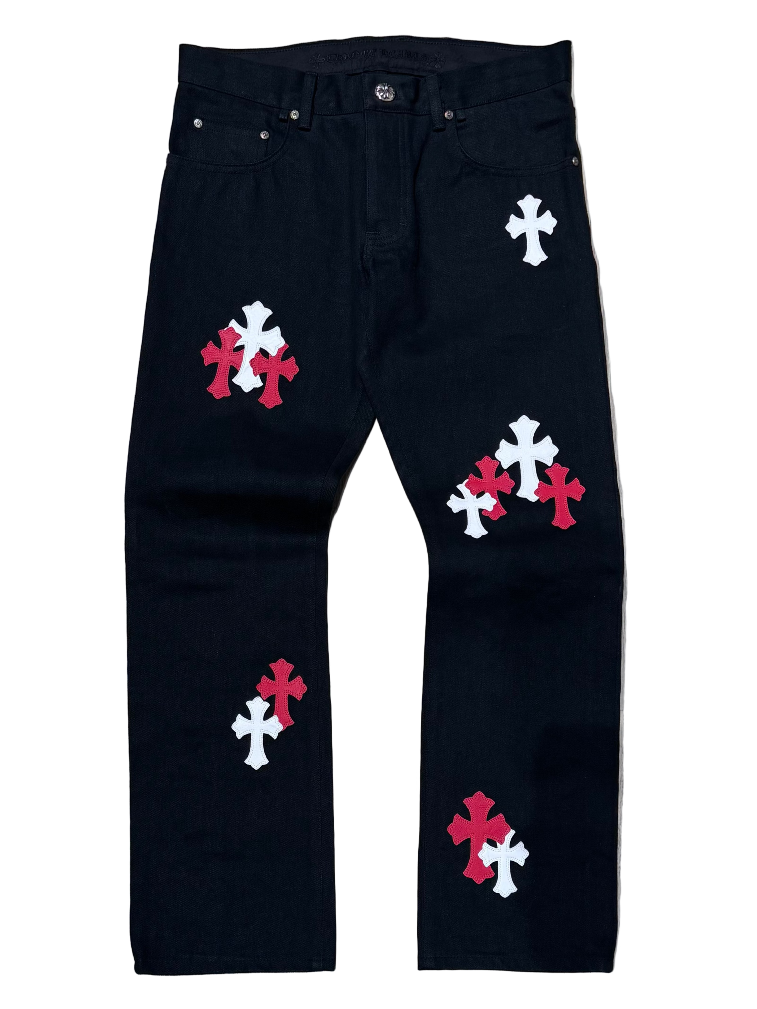 Black White & Red Cross Patch Jeans