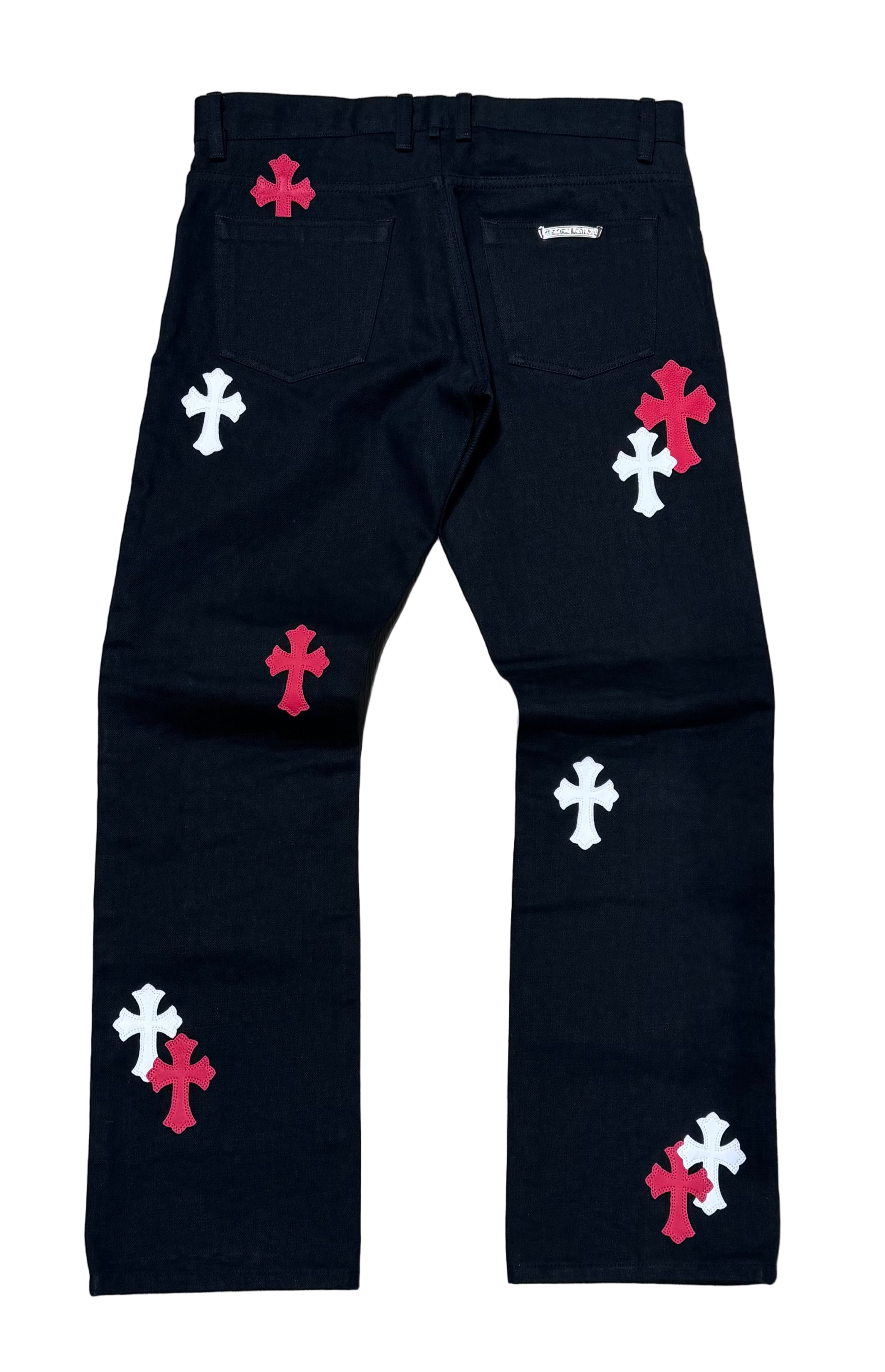 Black White & Red Cross Patch Jeans