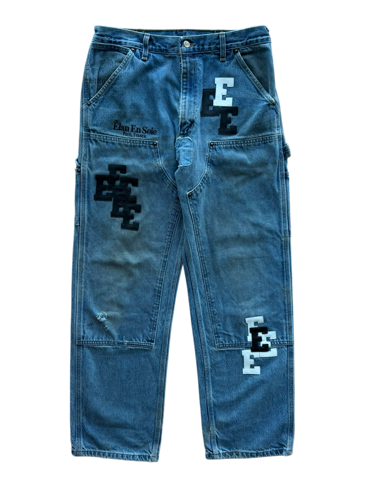 Black & White Patch Denim Carpenter Pants