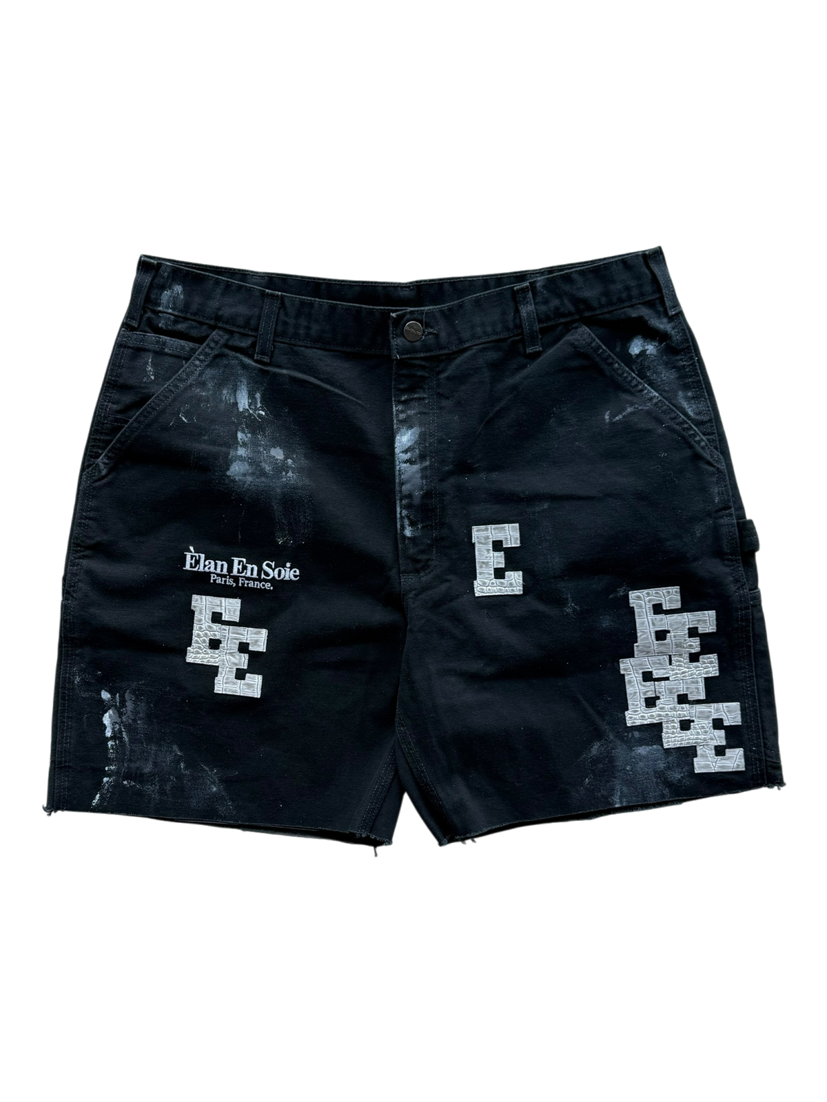 White Croc Patch Black Carpenter Shorts