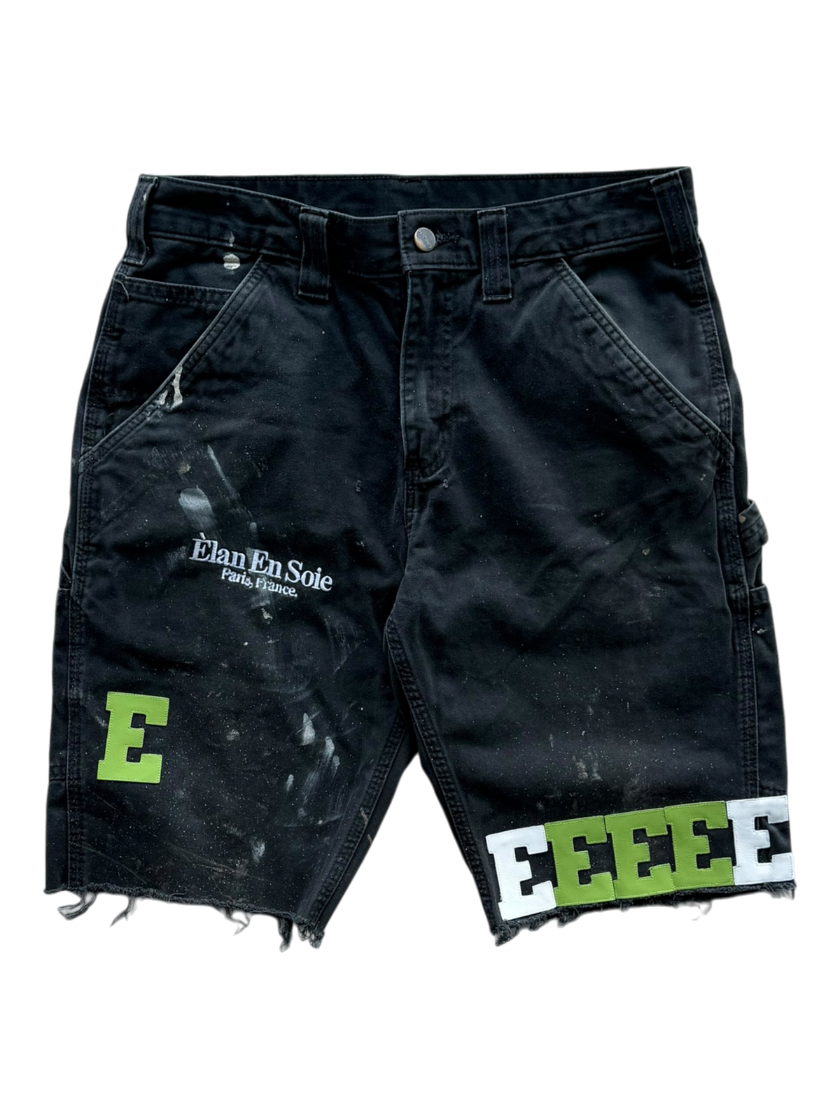 Green White Patch Black Carpenter Shorts