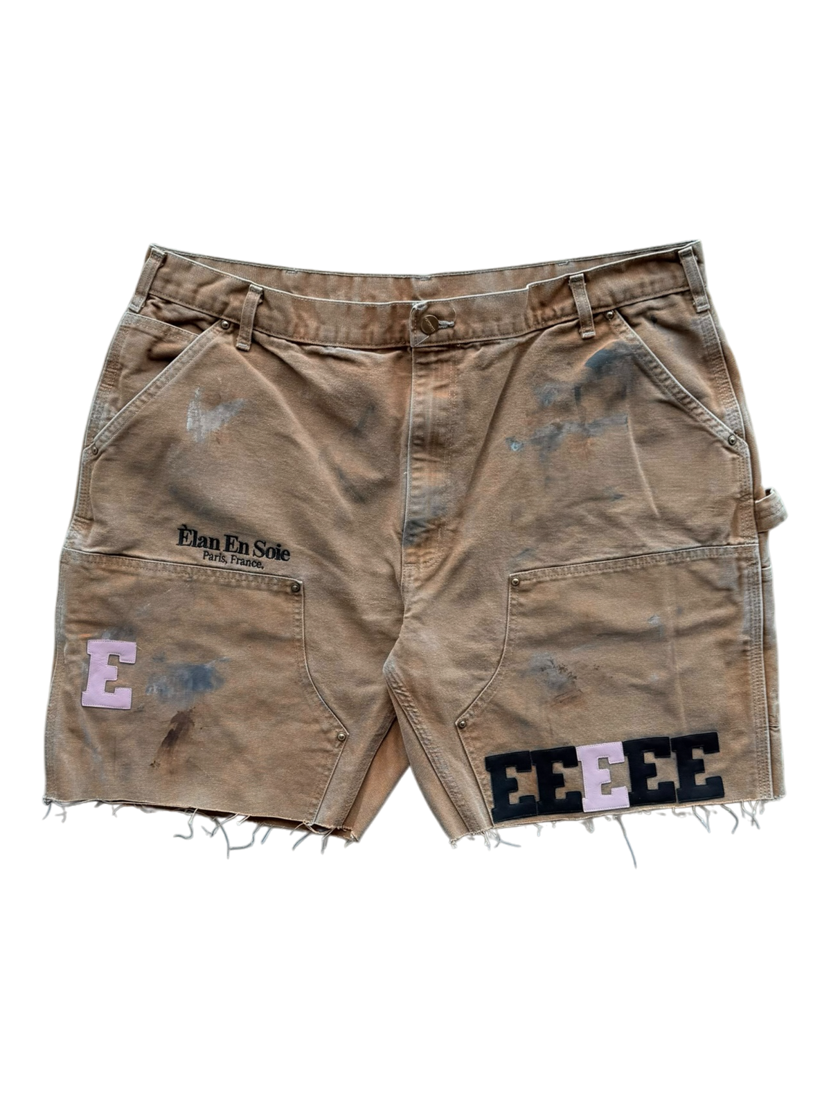 Black Pink Patch Tan Carpenter Shorts