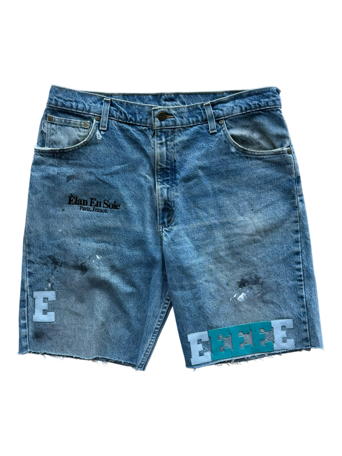 Tiffany Light Blue Patch Denim Carpenter Shorts