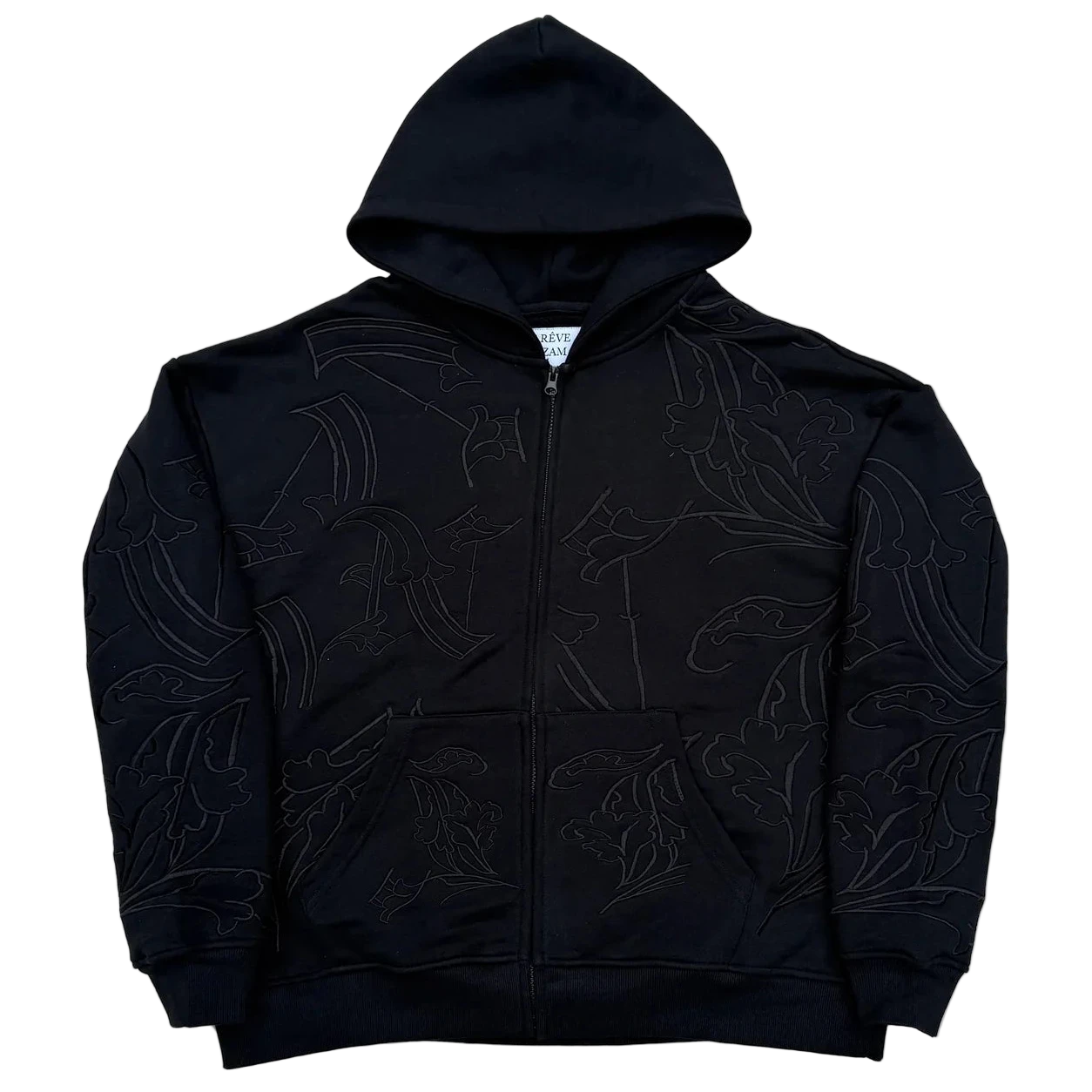 Noir Embroidered Zip Up Hoodie