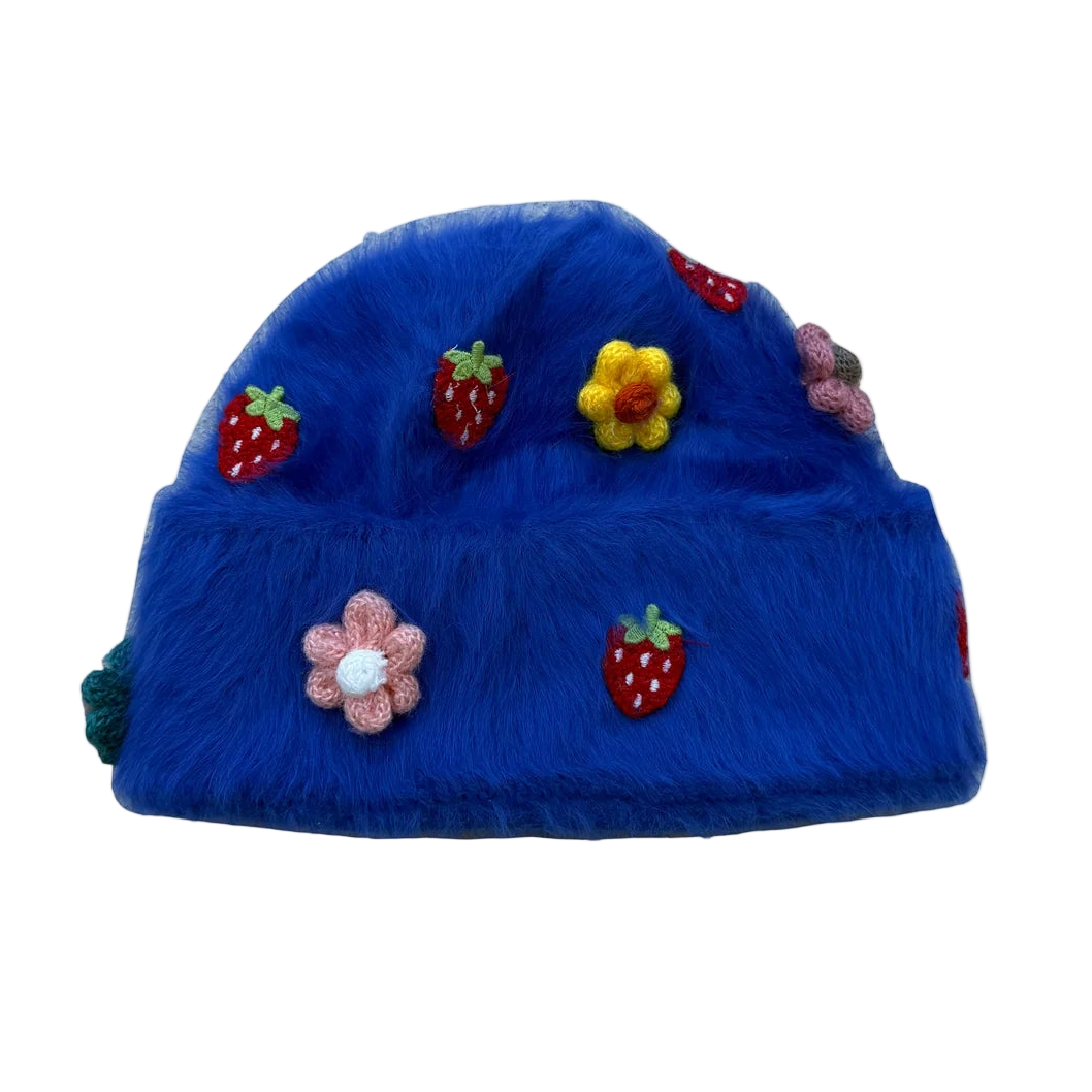 Blue Mohair Crochet Beanie