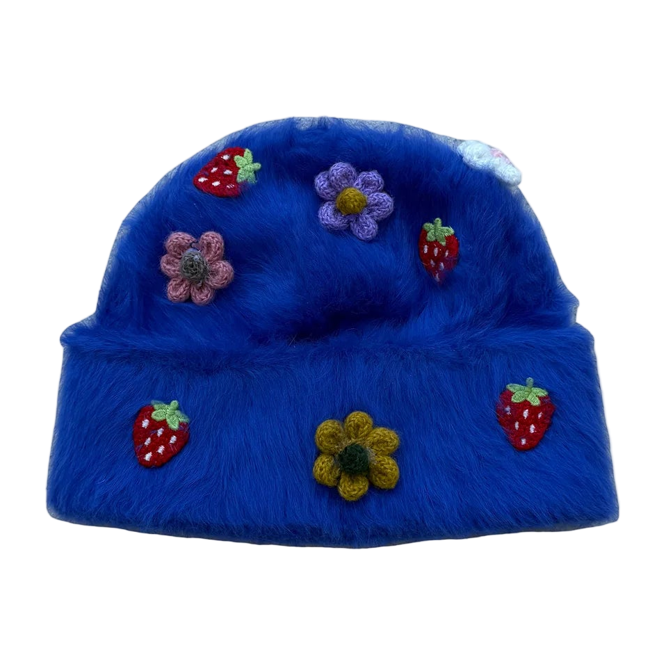 Blue Mohair Crochet Beanie