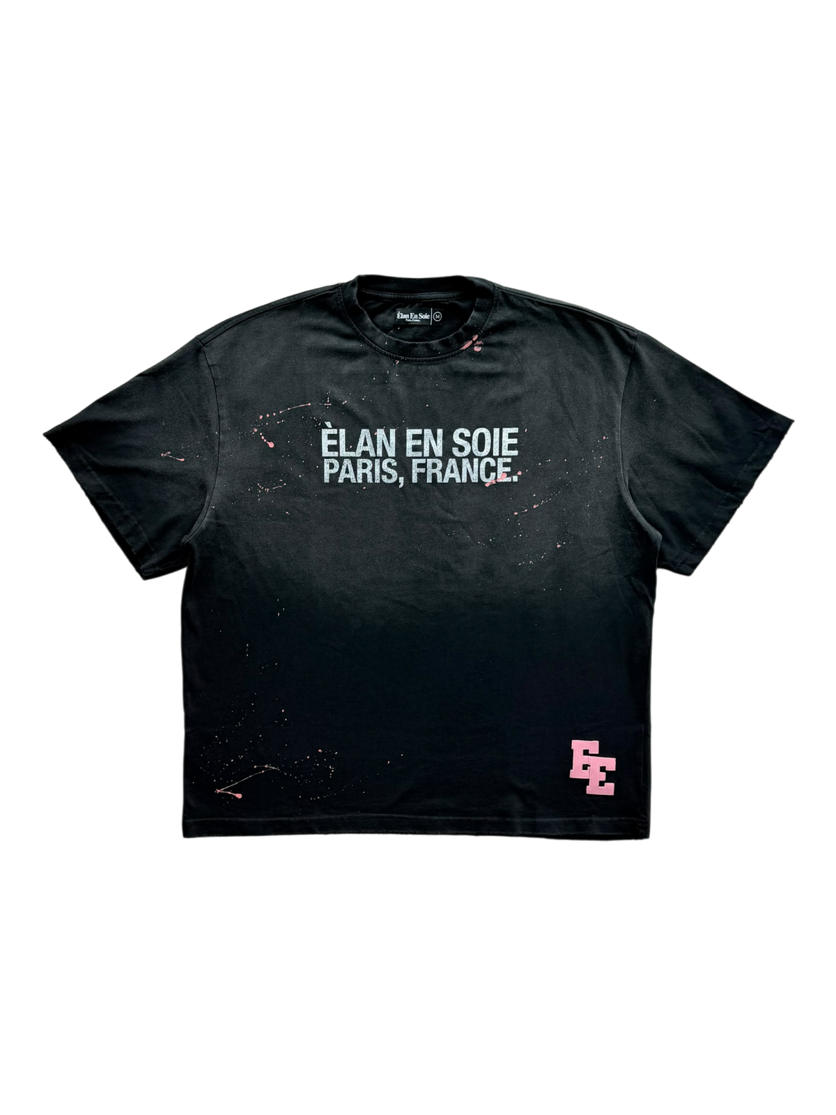Vintage Paint Splatter Distressed Tee Pink Patch Black
