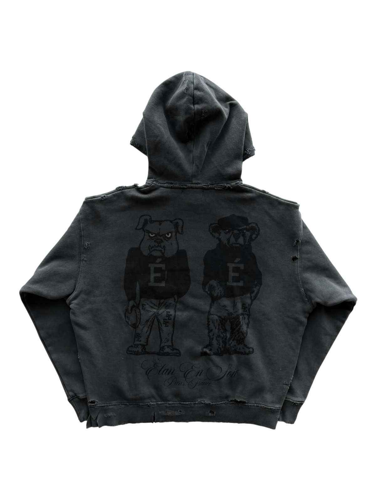 Varsity Bulldog Black Croc Patch Distressed Hoodie Black