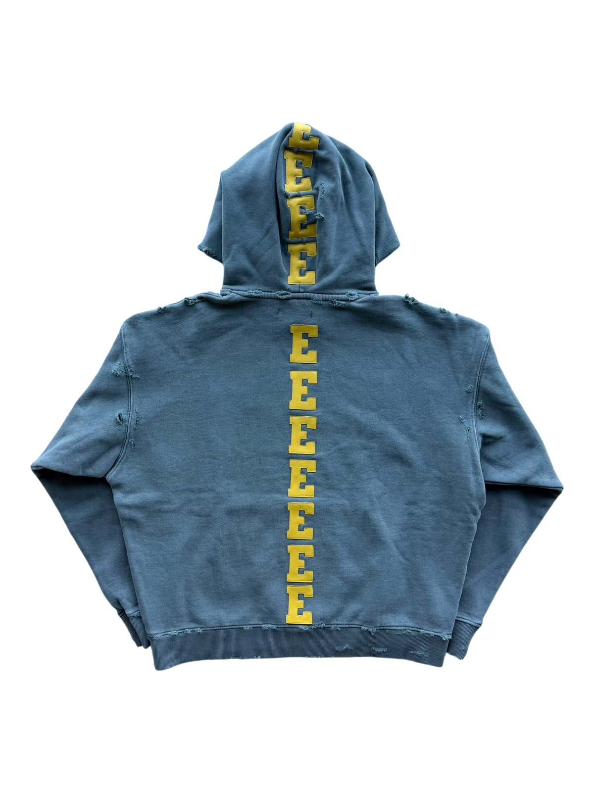 Yellow Spine Patch Distressed Hoodie Grey