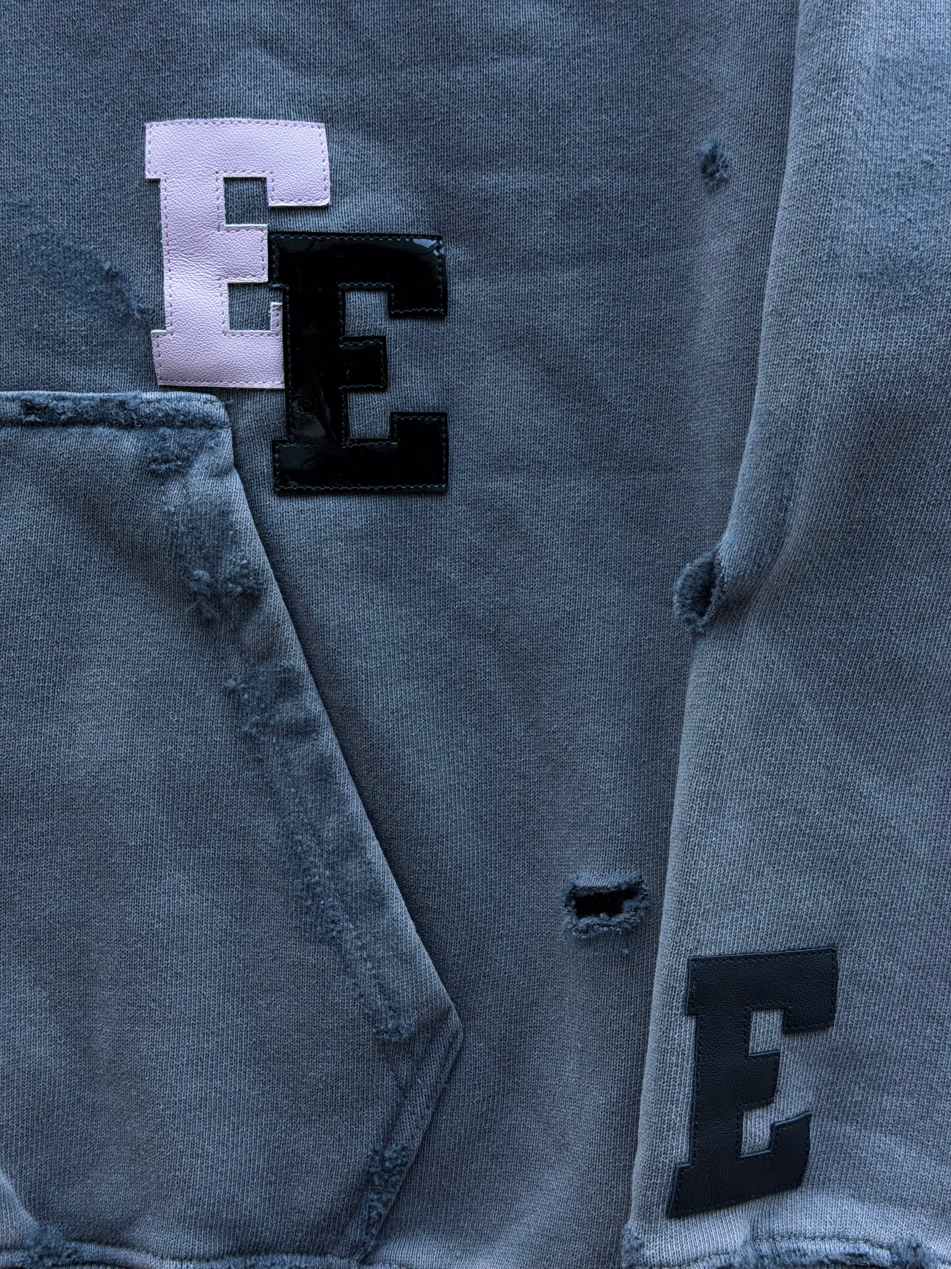 Pink & Black Patent Patch Distressed Hoodie Grey