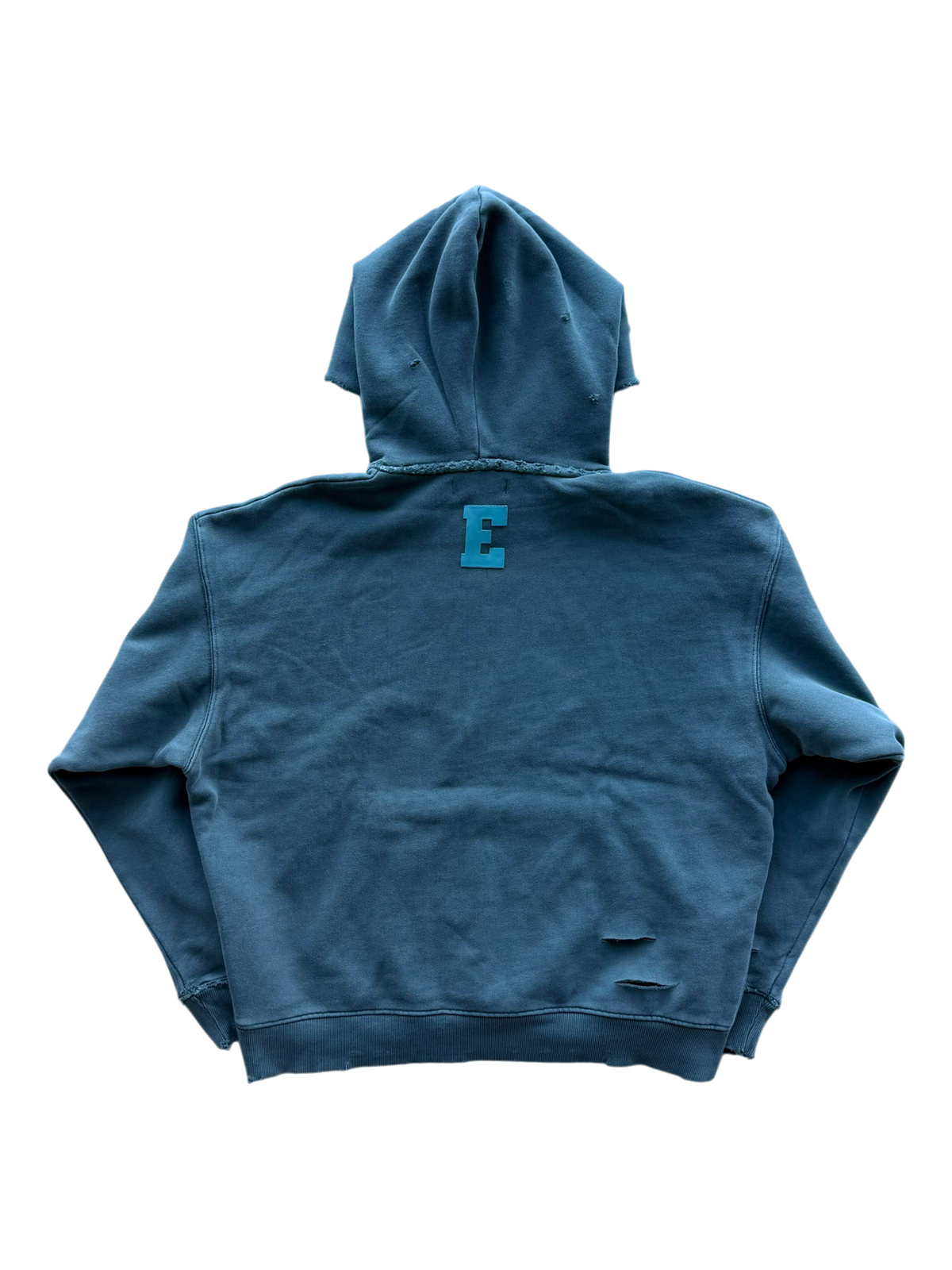 Teal & Grey Patch Distressed Hoodie Grey